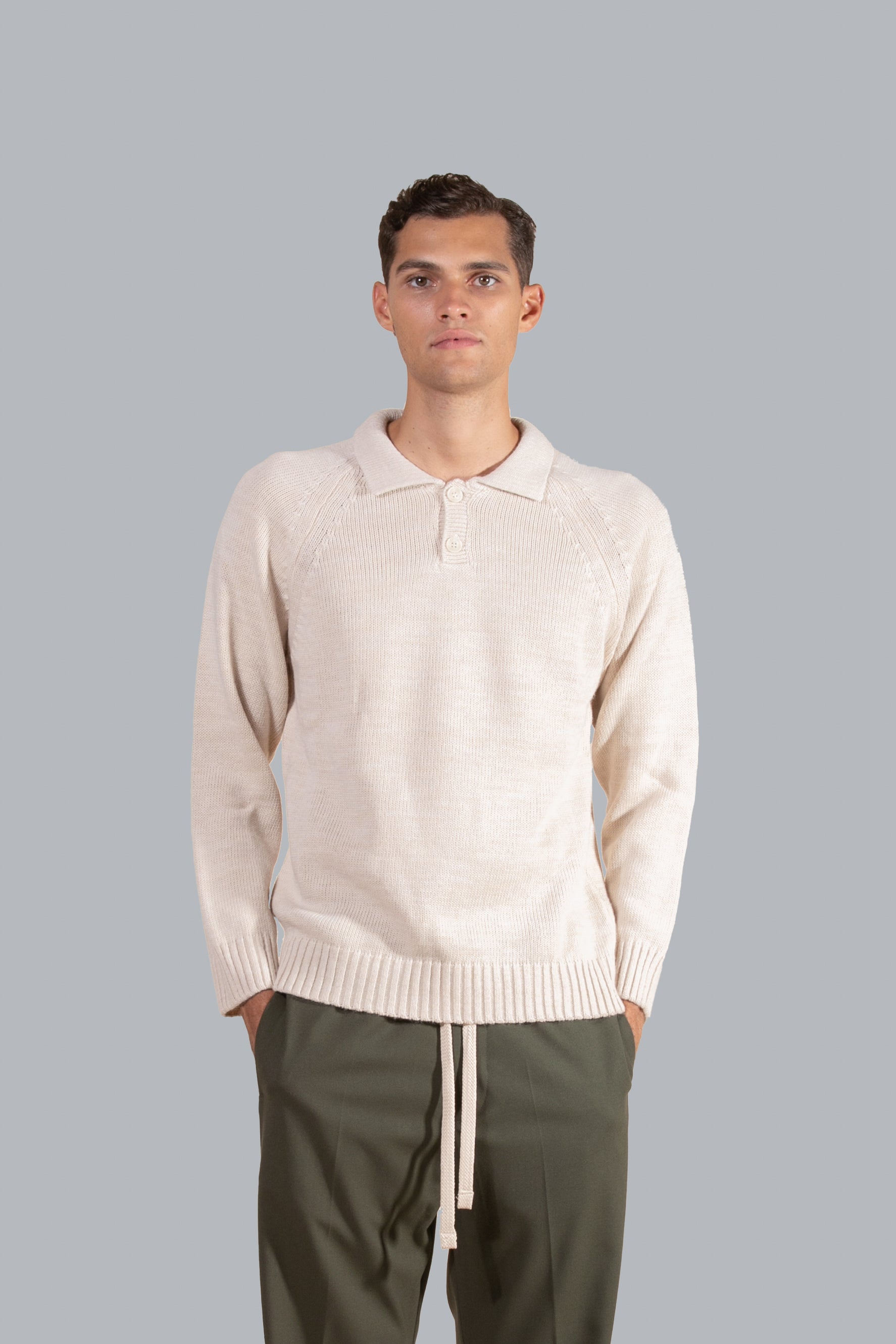 Polo in maglia misto lana - Beige