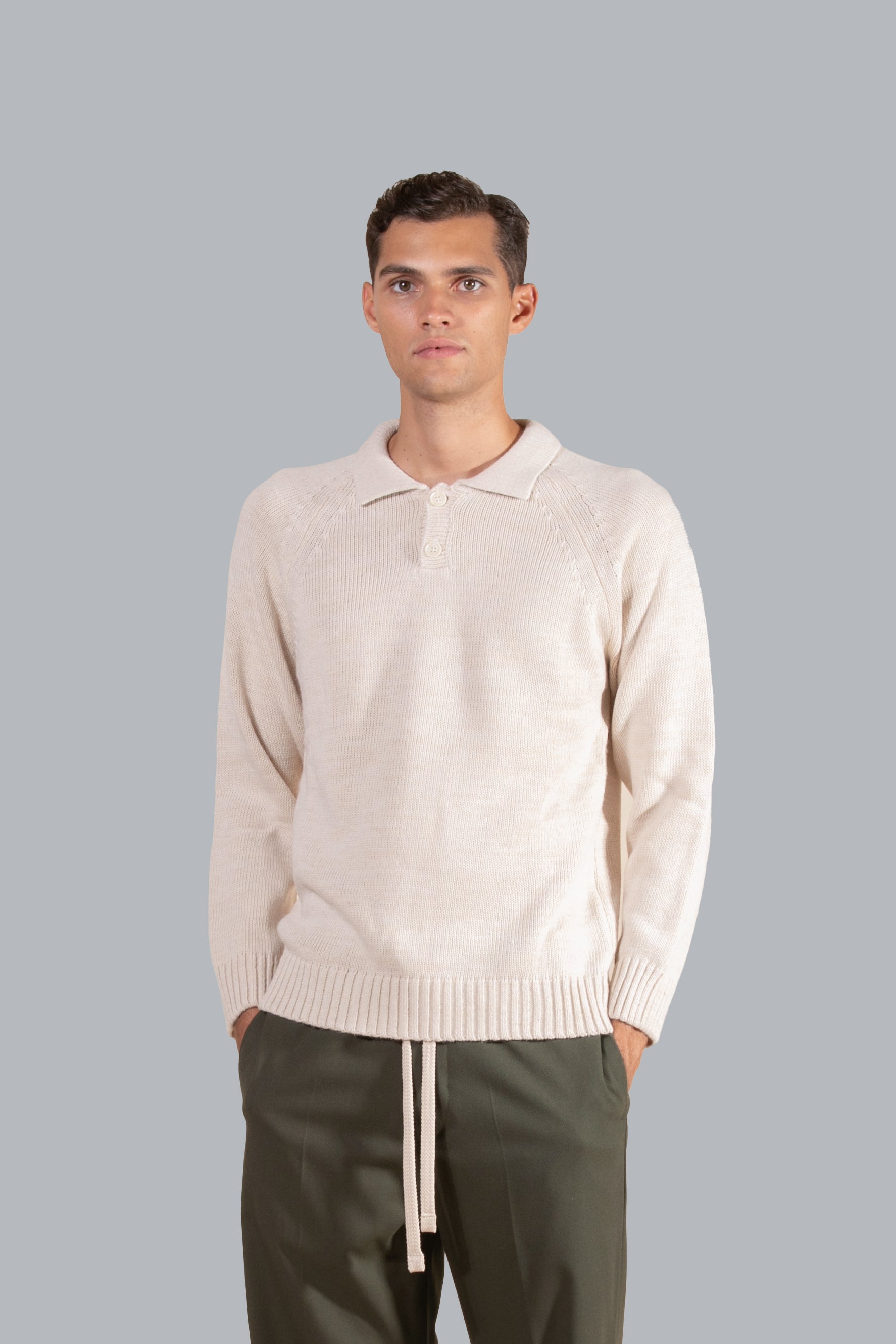 Polo in maglia misto lana - Beige