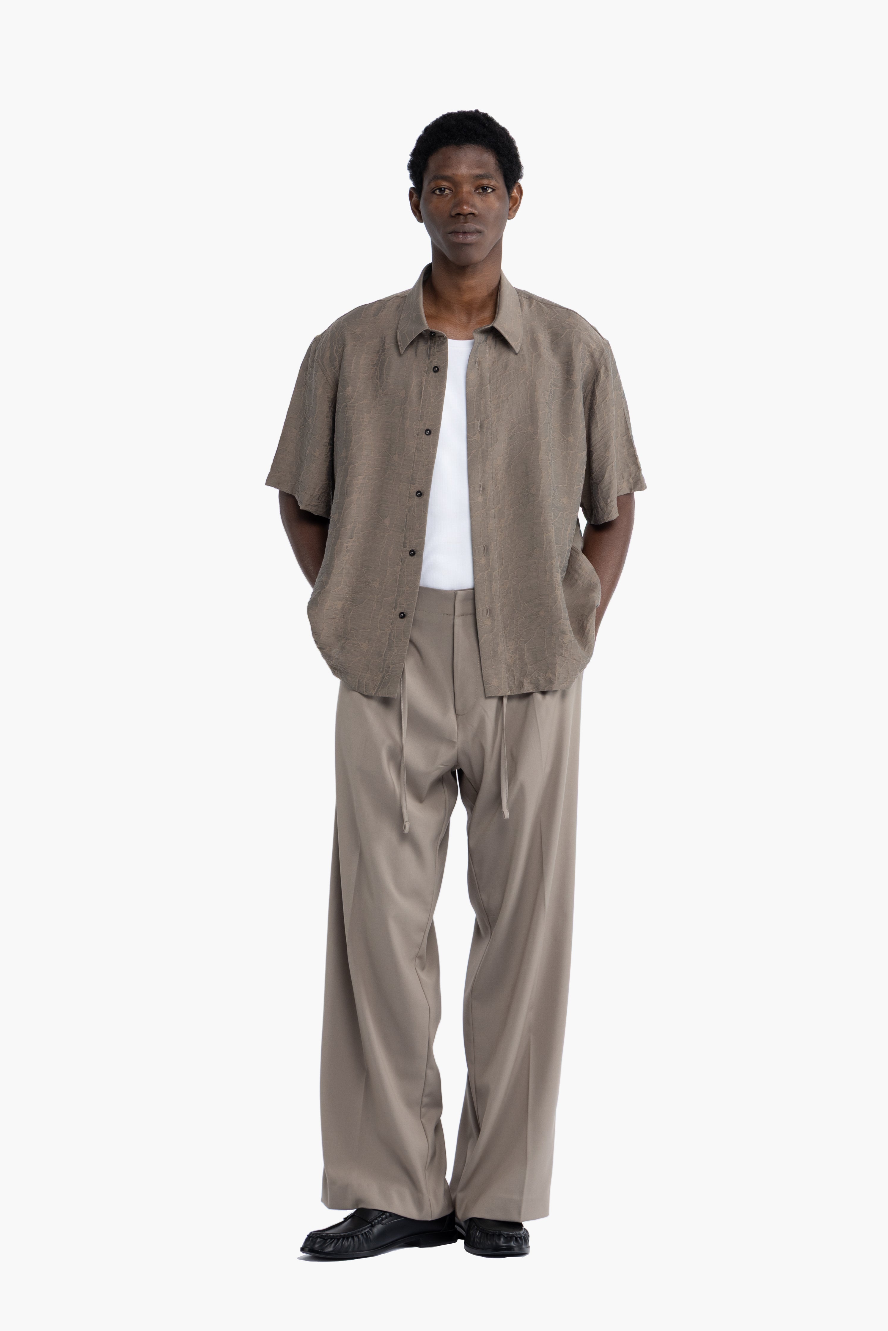 Camicia jacquard maniche corte - Taupe