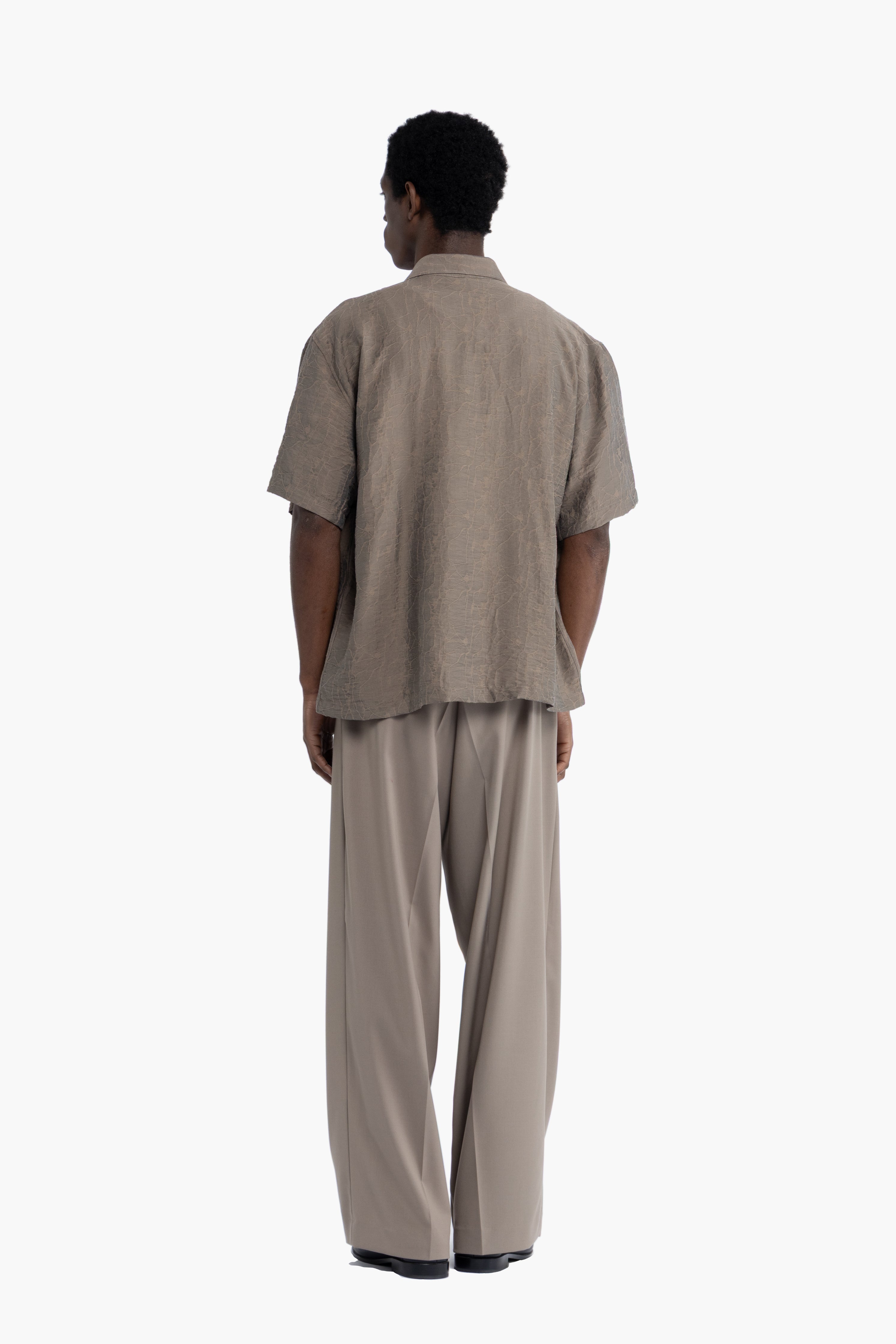 Camicia jacquard maniche corte - Taupe