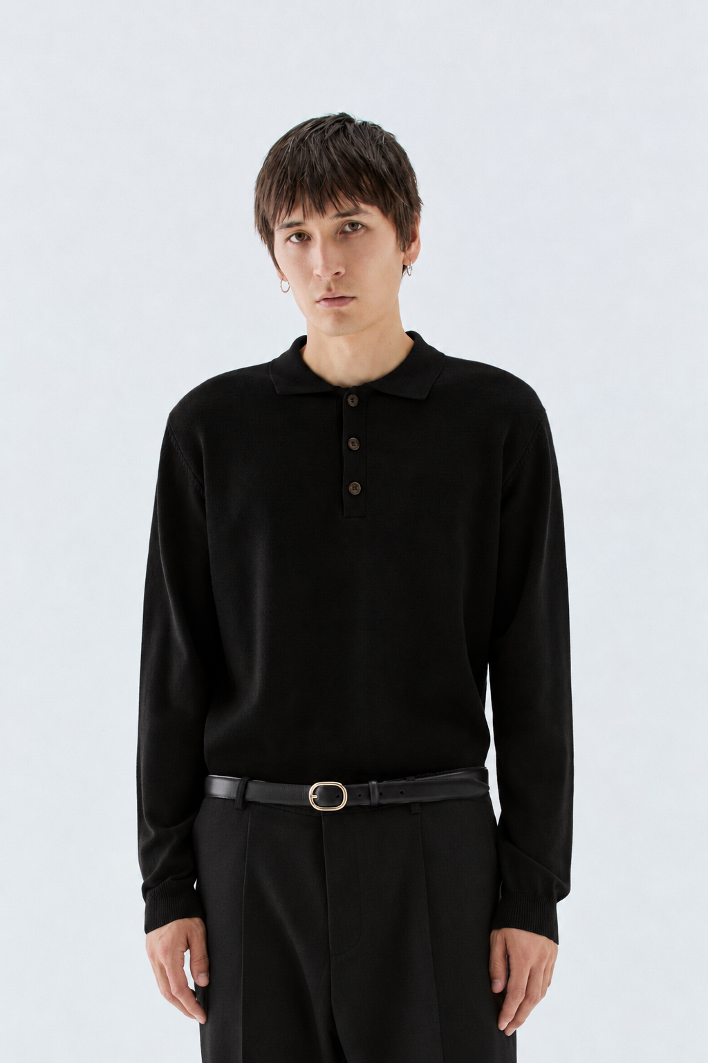 Polo in maglia rasata - Nero