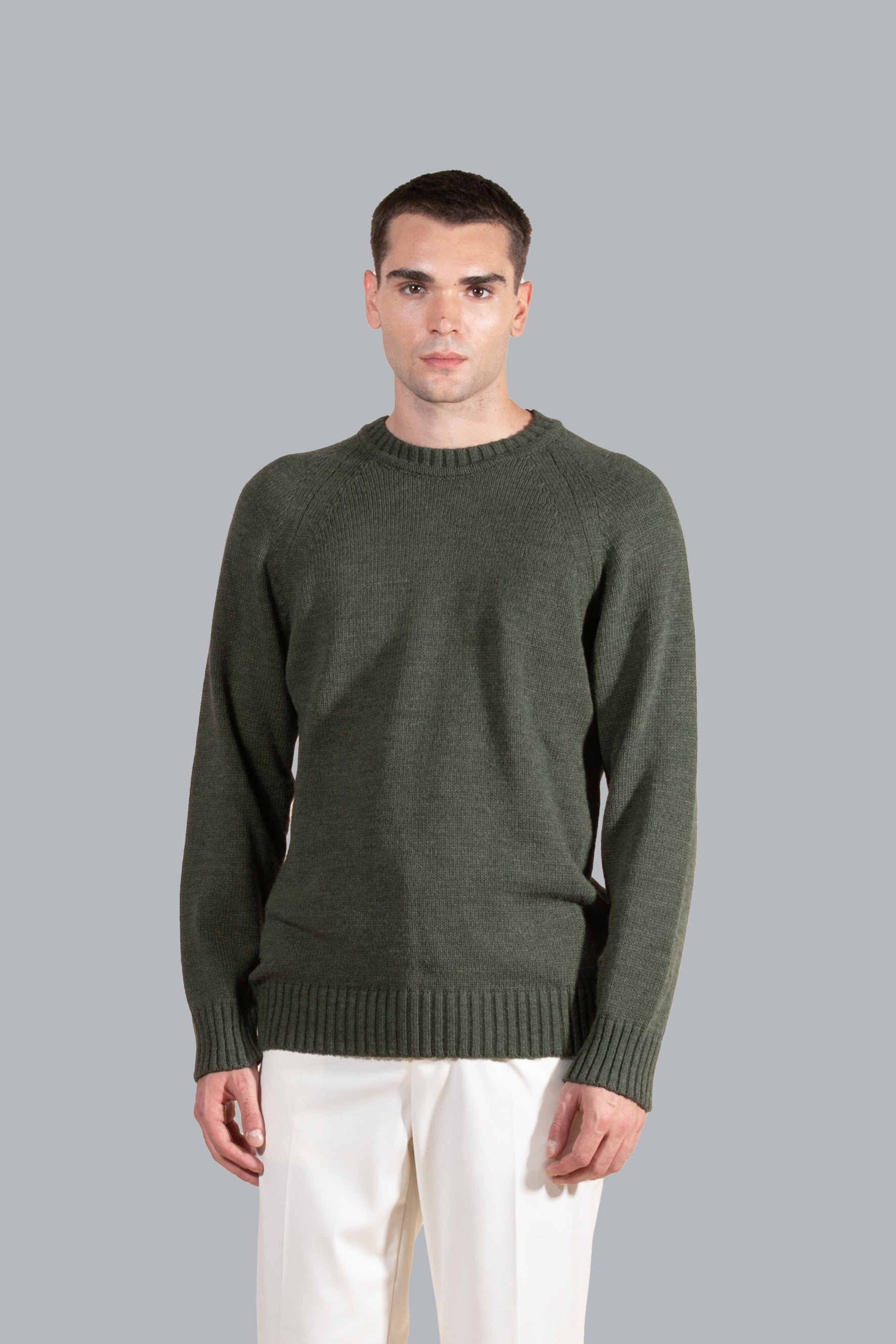 Girocollo in maglia misto lana - Verde militare