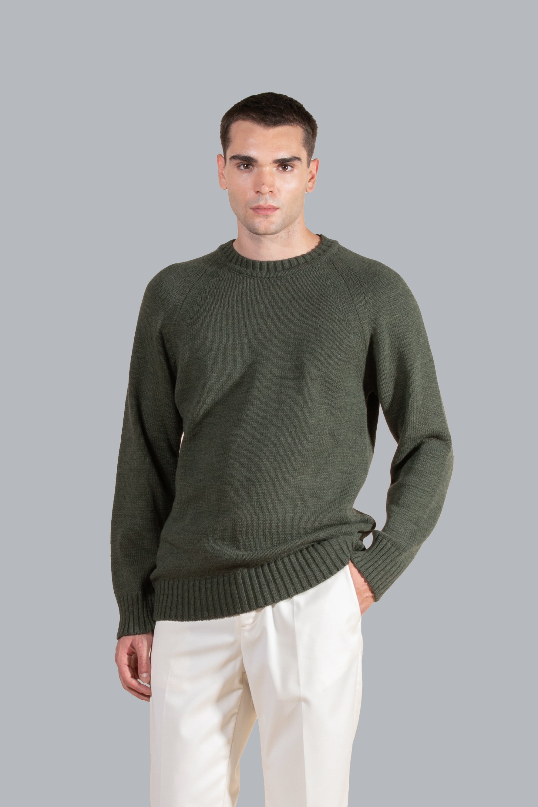 Girocollo in maglia misto lana - Verde militare