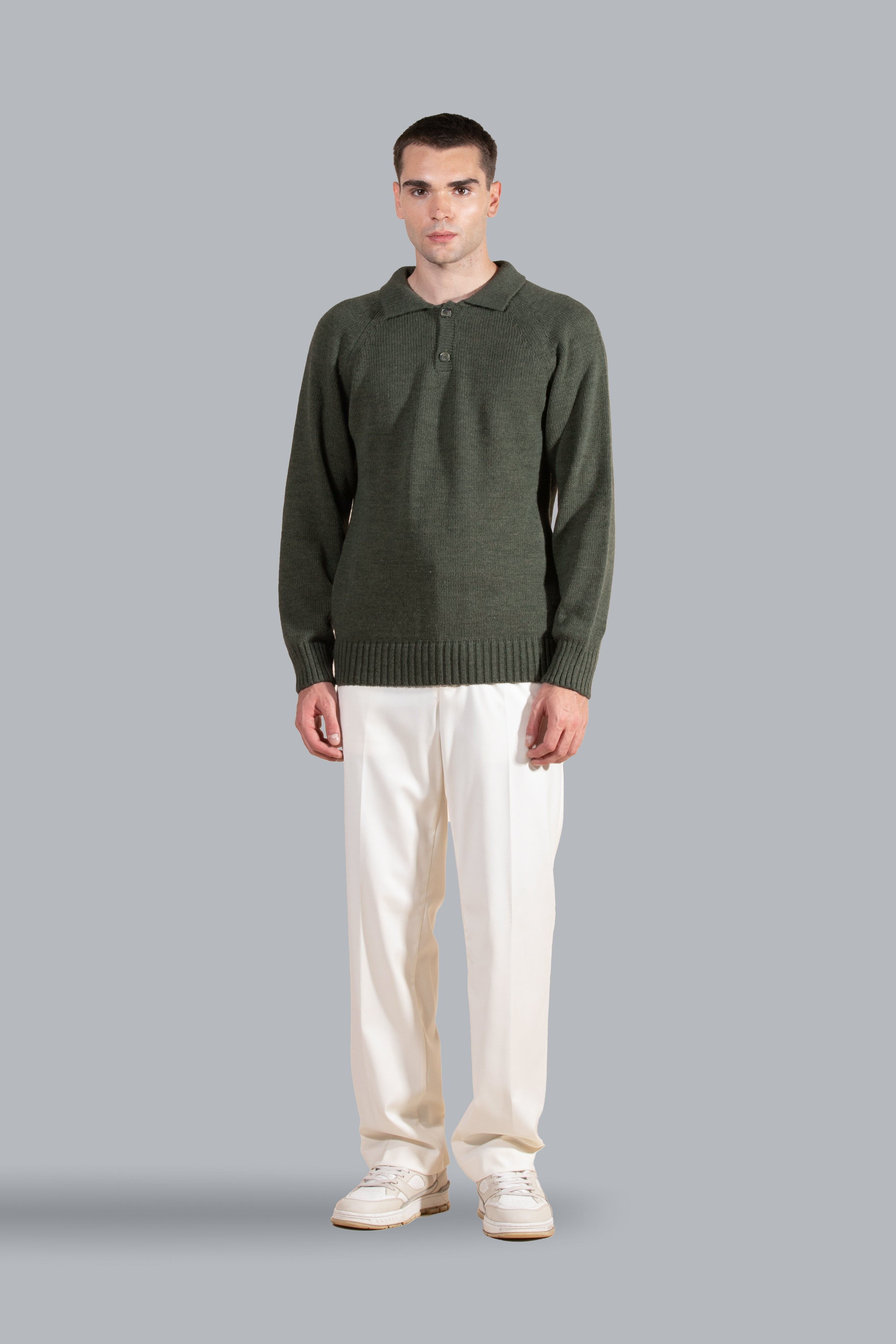 Polo in maglia misto lana - Verde militare