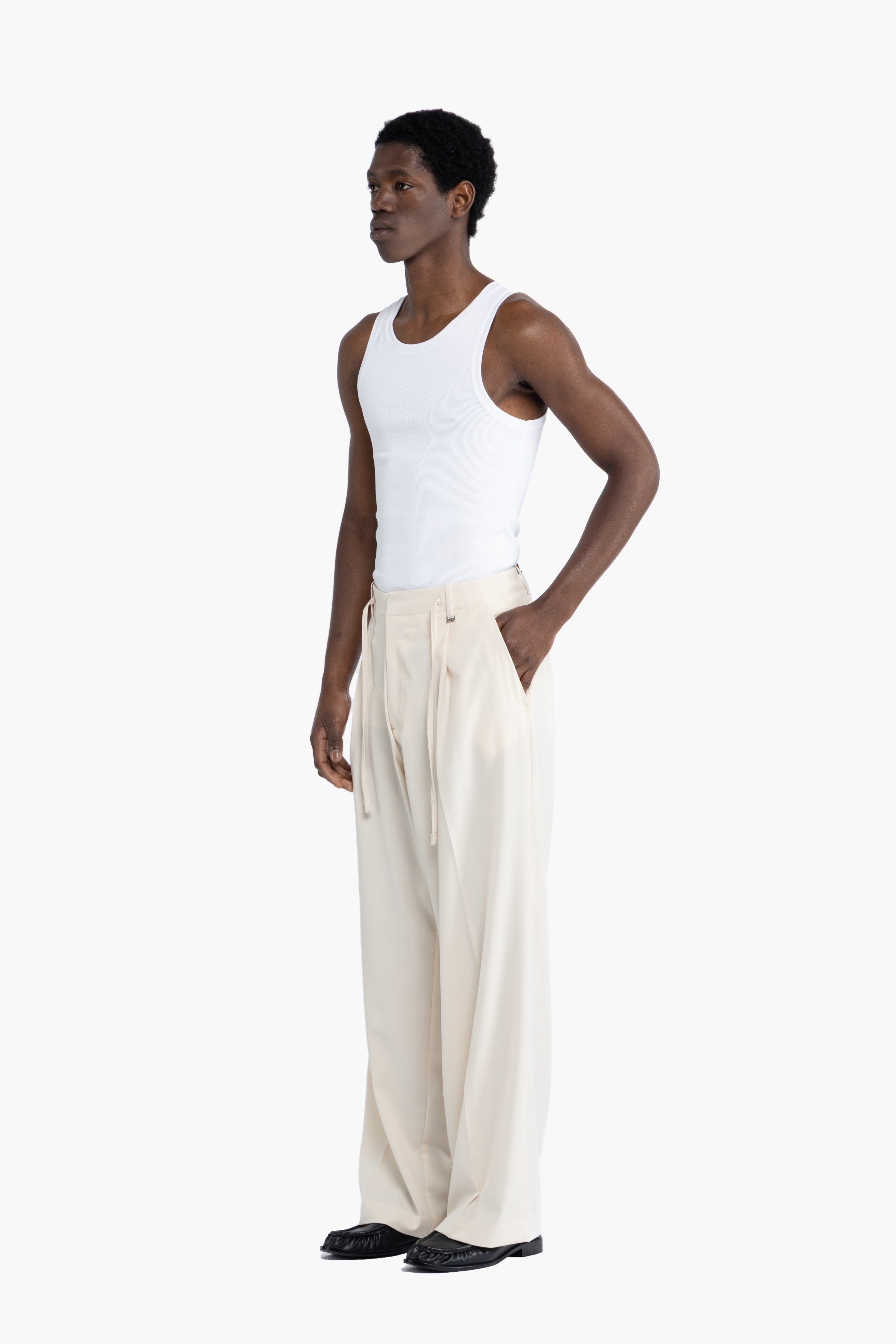 Pantalone con coulisse fondo molto ampio - Panna