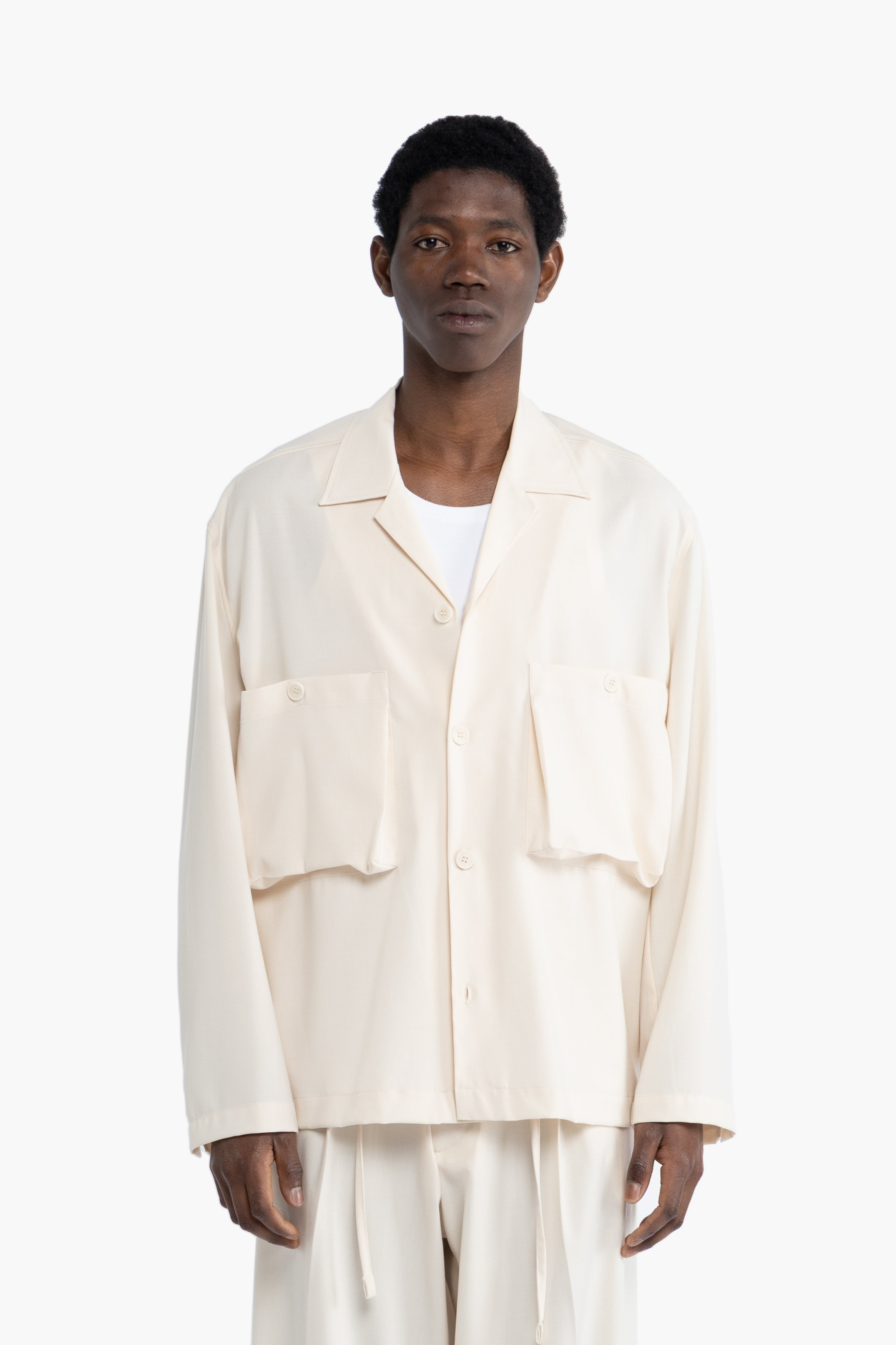 Camicia tasconi collo aperto - Panna