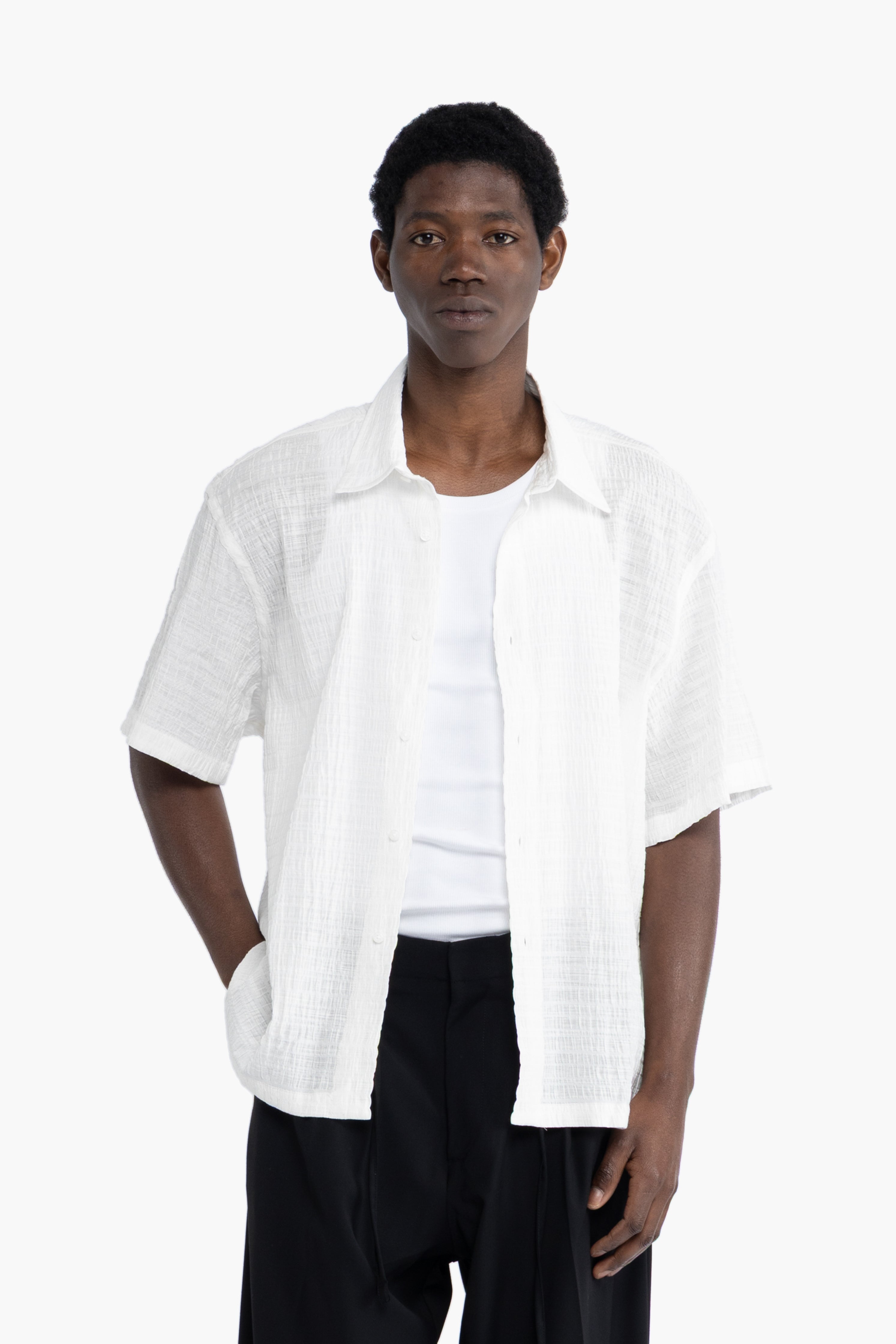 Camicia jacquard maniche corte - Bianco