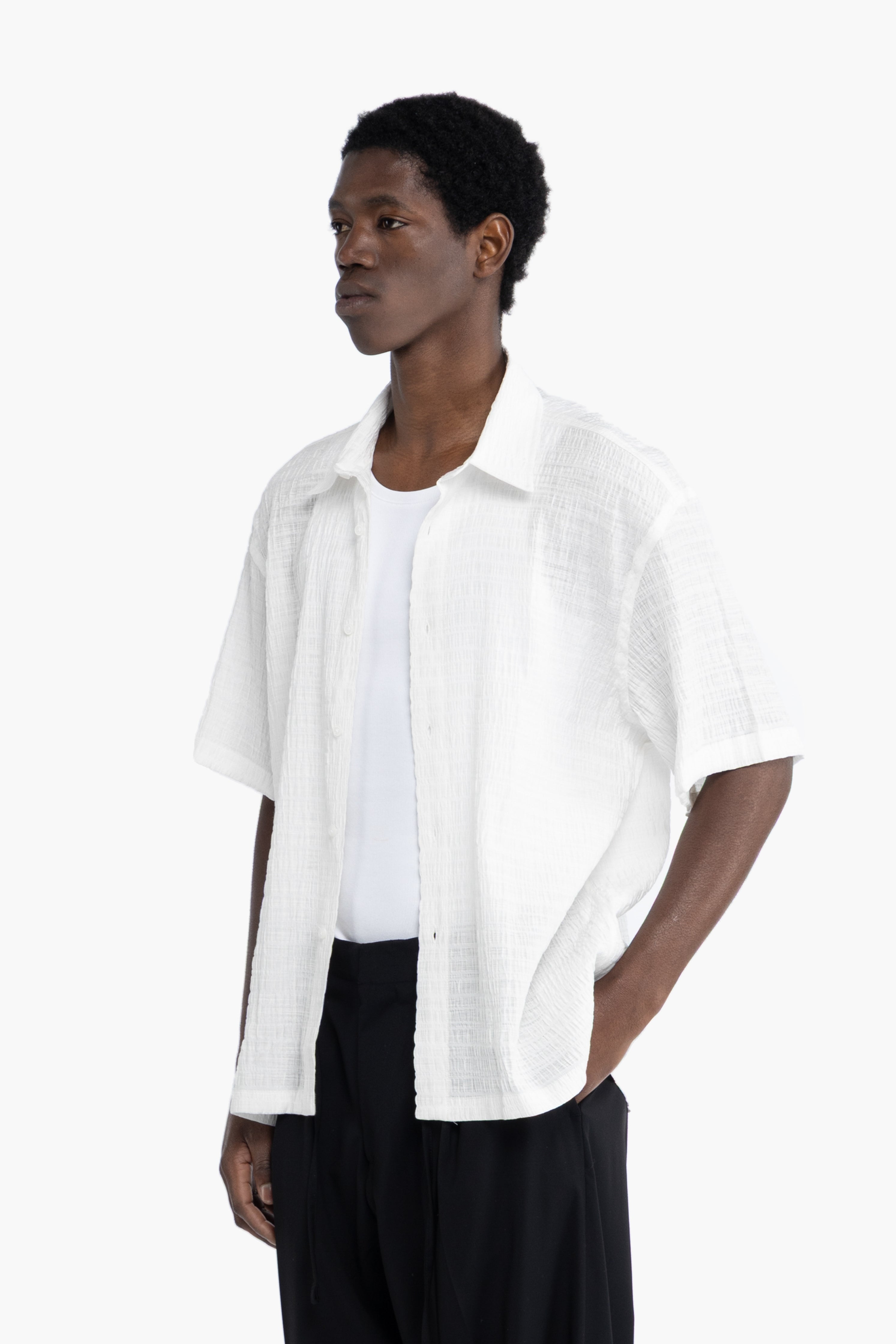 Camicia jacquard maniche corte - Bianco