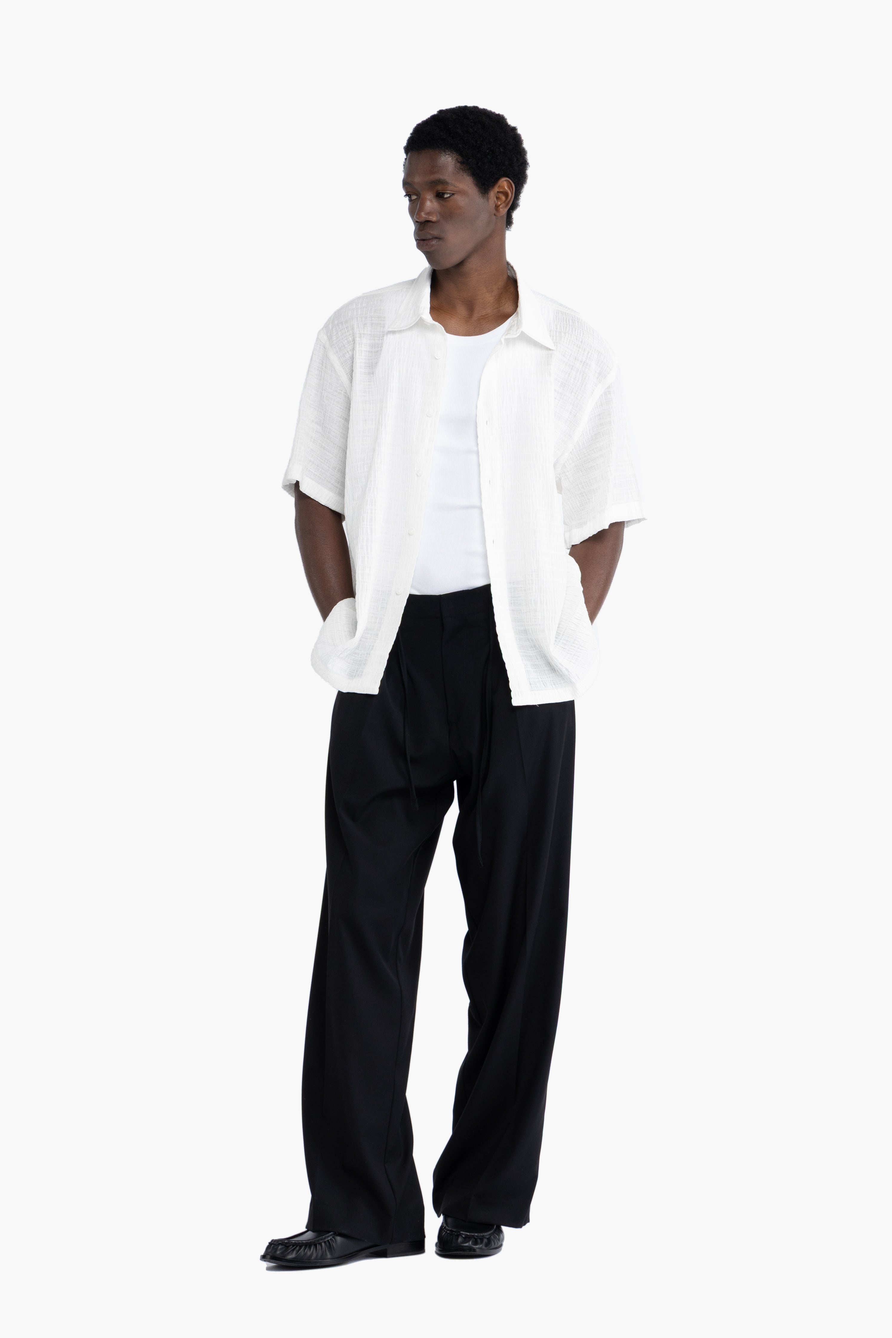 Camicia jacquard maniche corte - Bianco