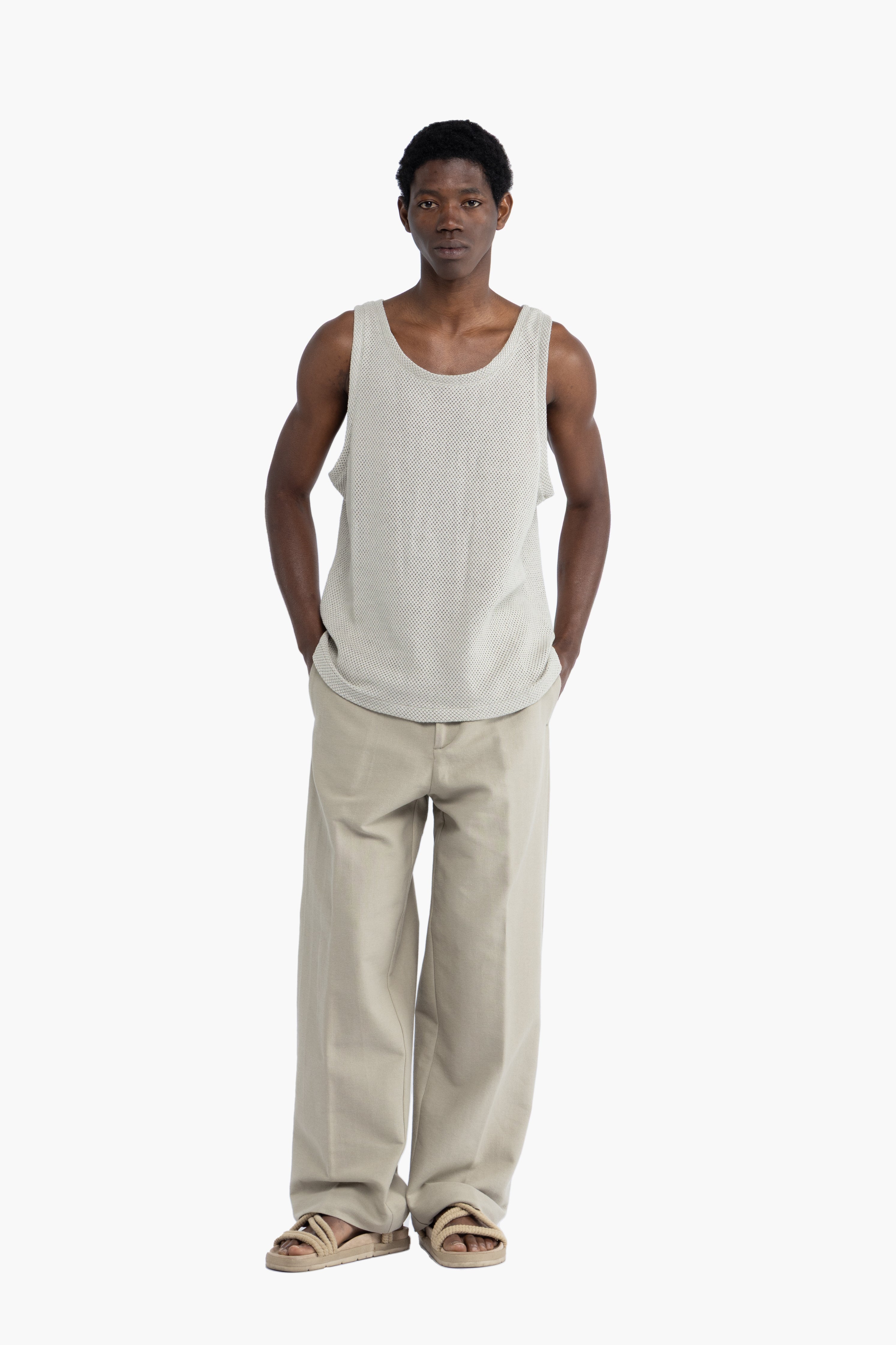 Pantalone in cotone lino gamba ampio - Verde