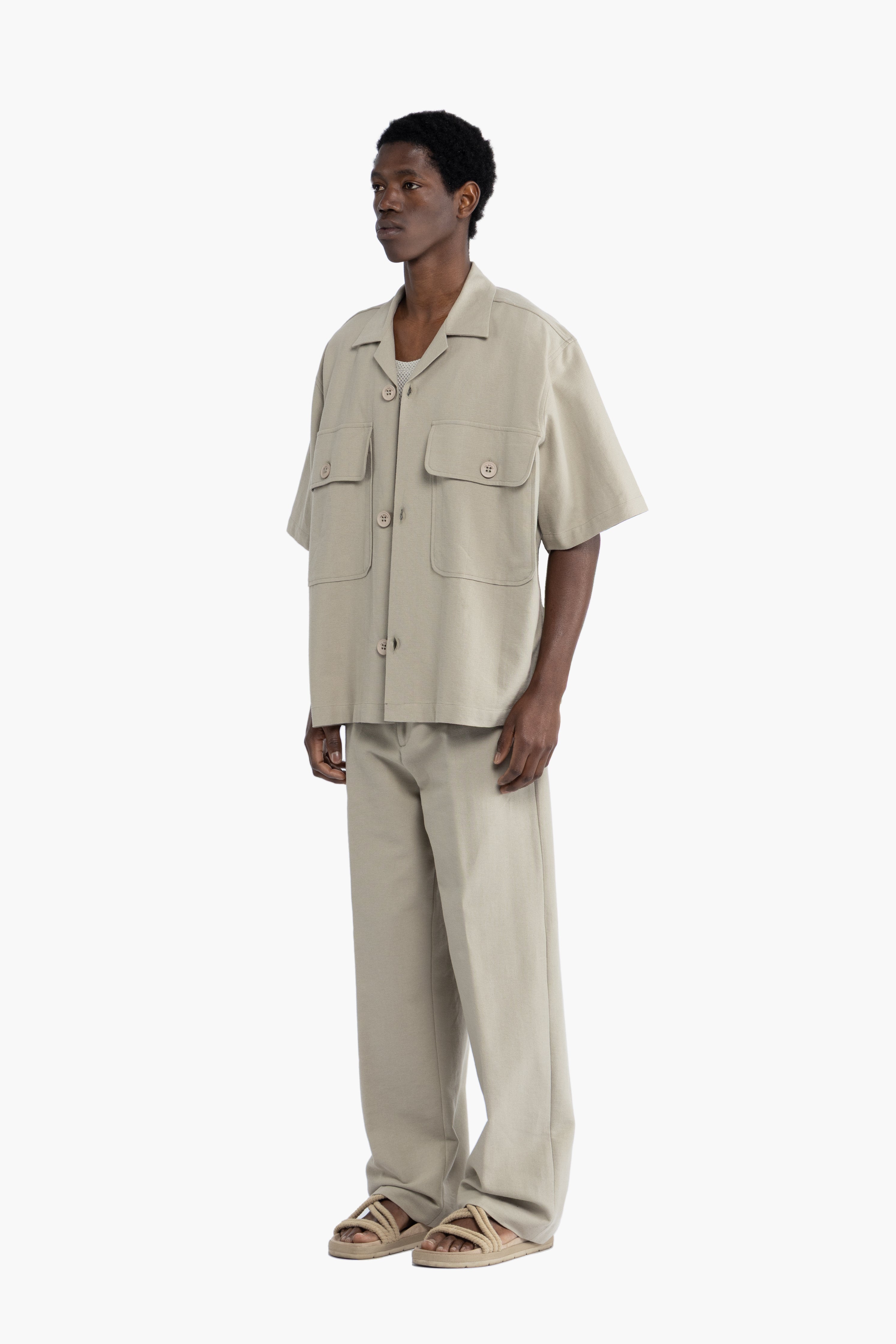 Pantalone in cotone lino gamba ampio - Verde