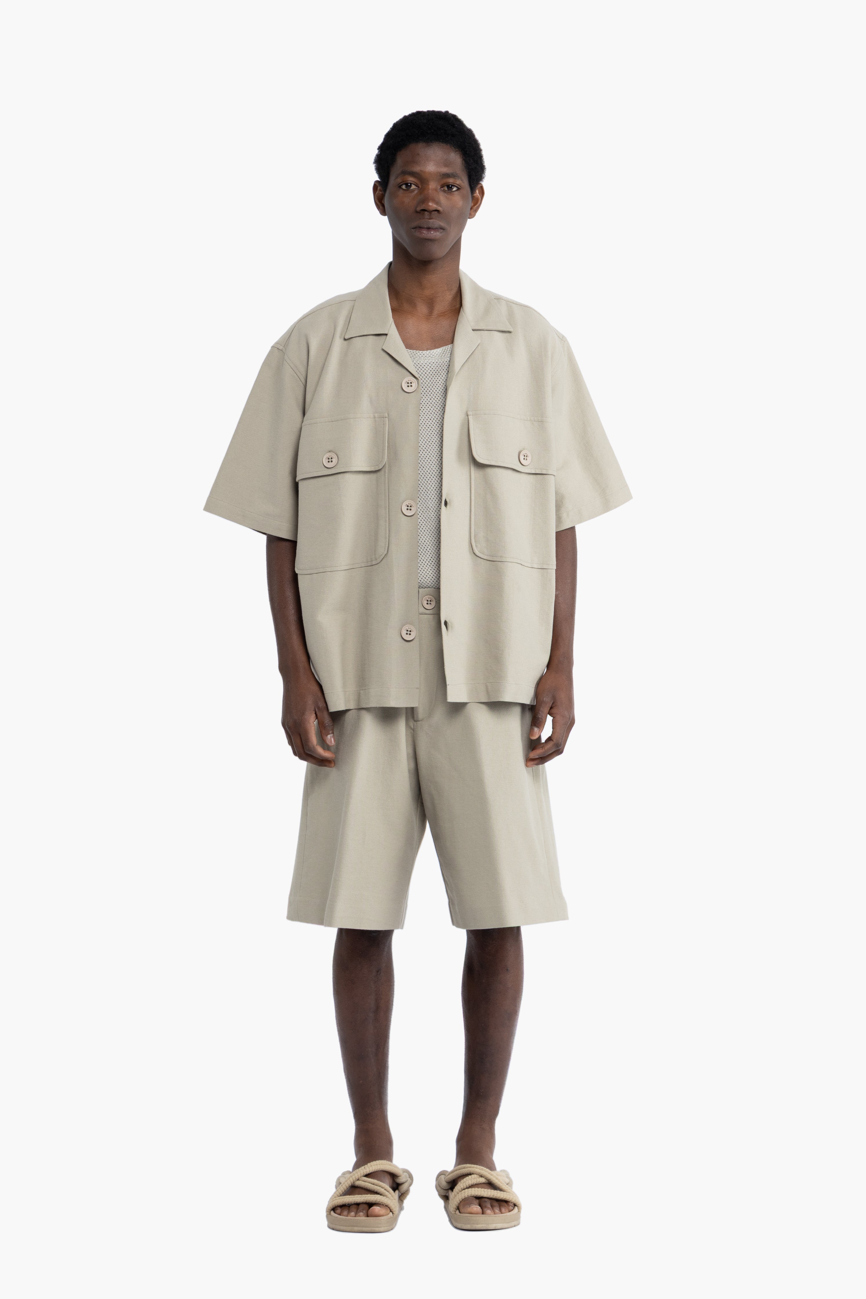 Camicia oversize in cotone lino - Verde