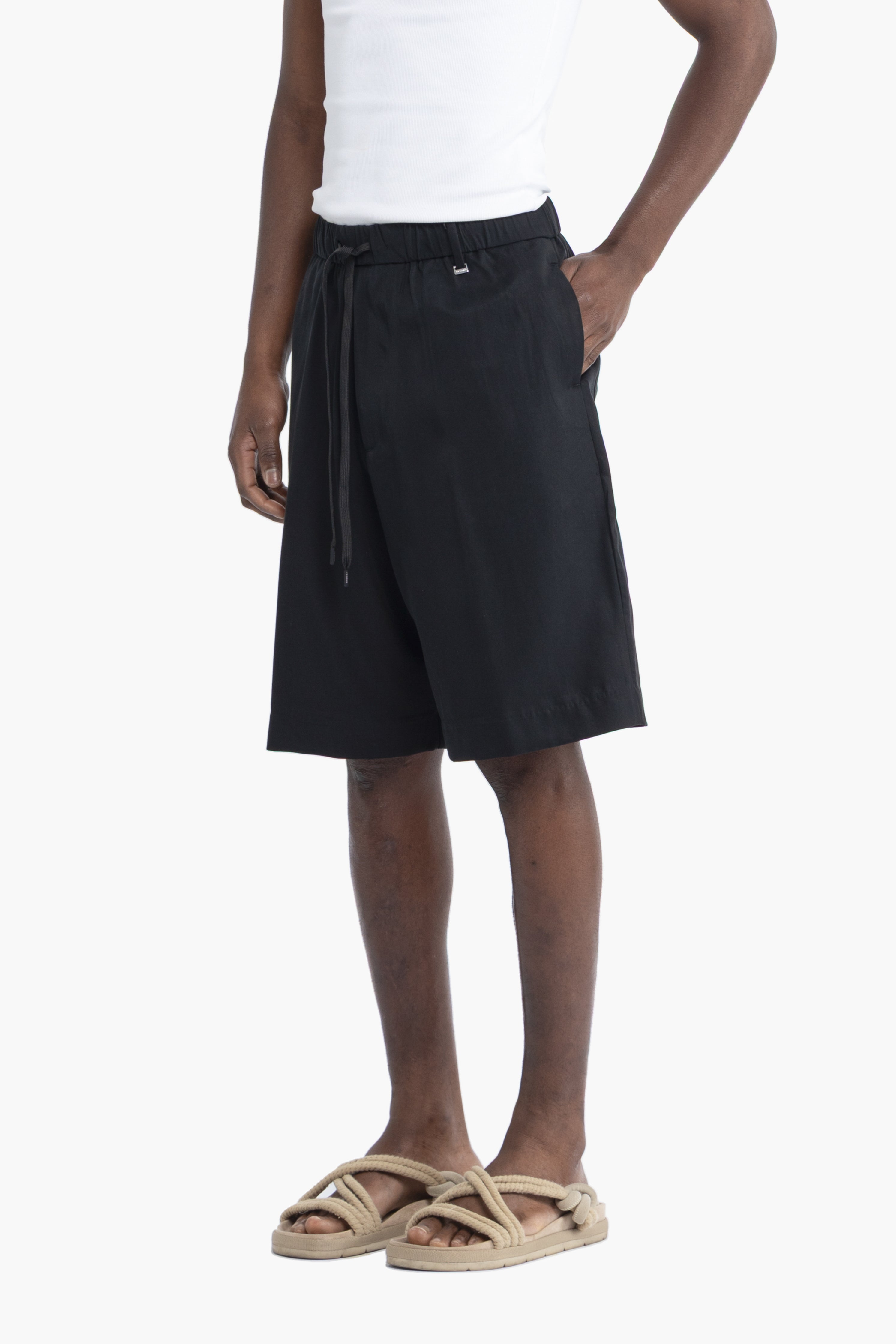 Bermuda con elastico in lyocell - Nero