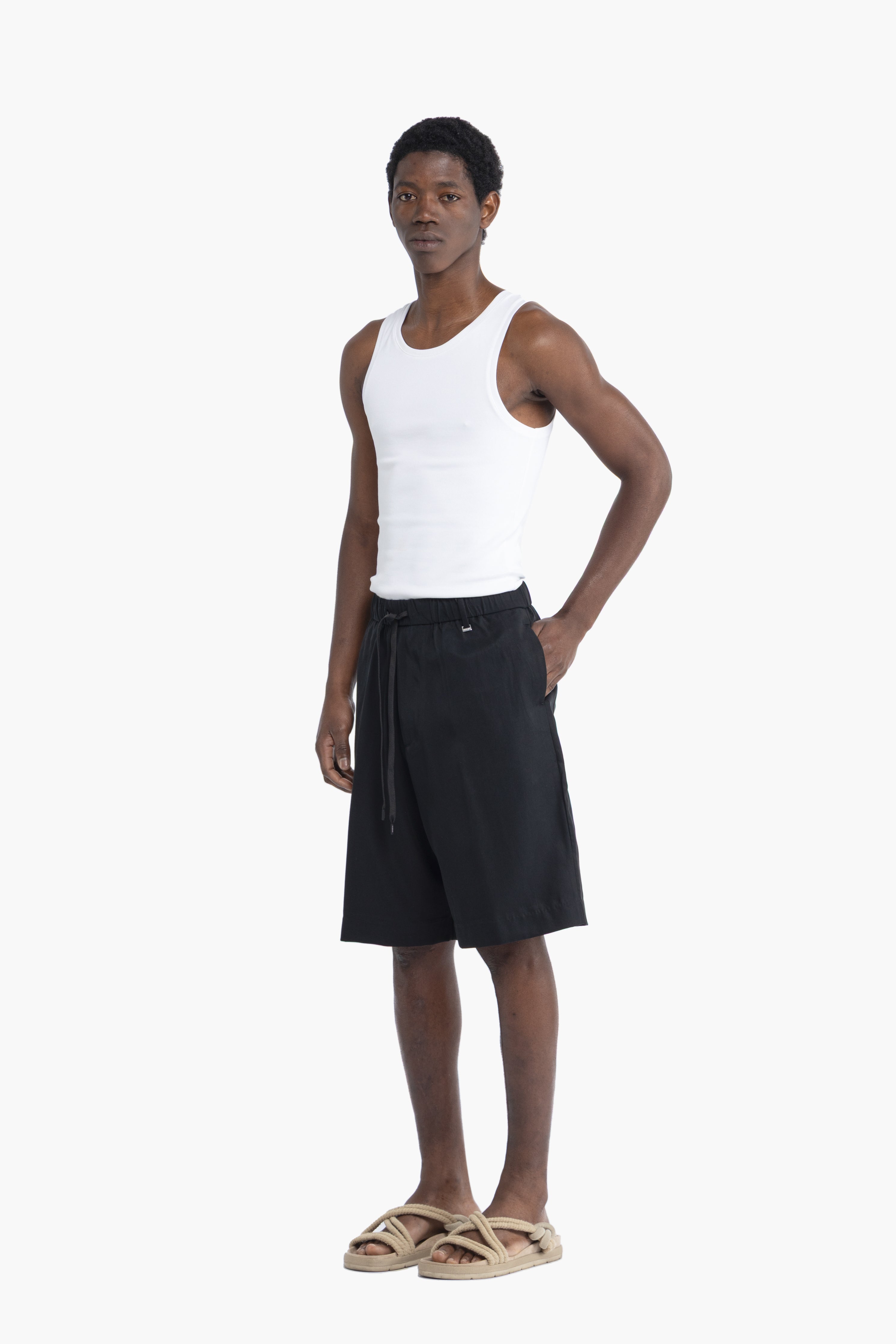 Bermuda con elastico in lyocell - Nero