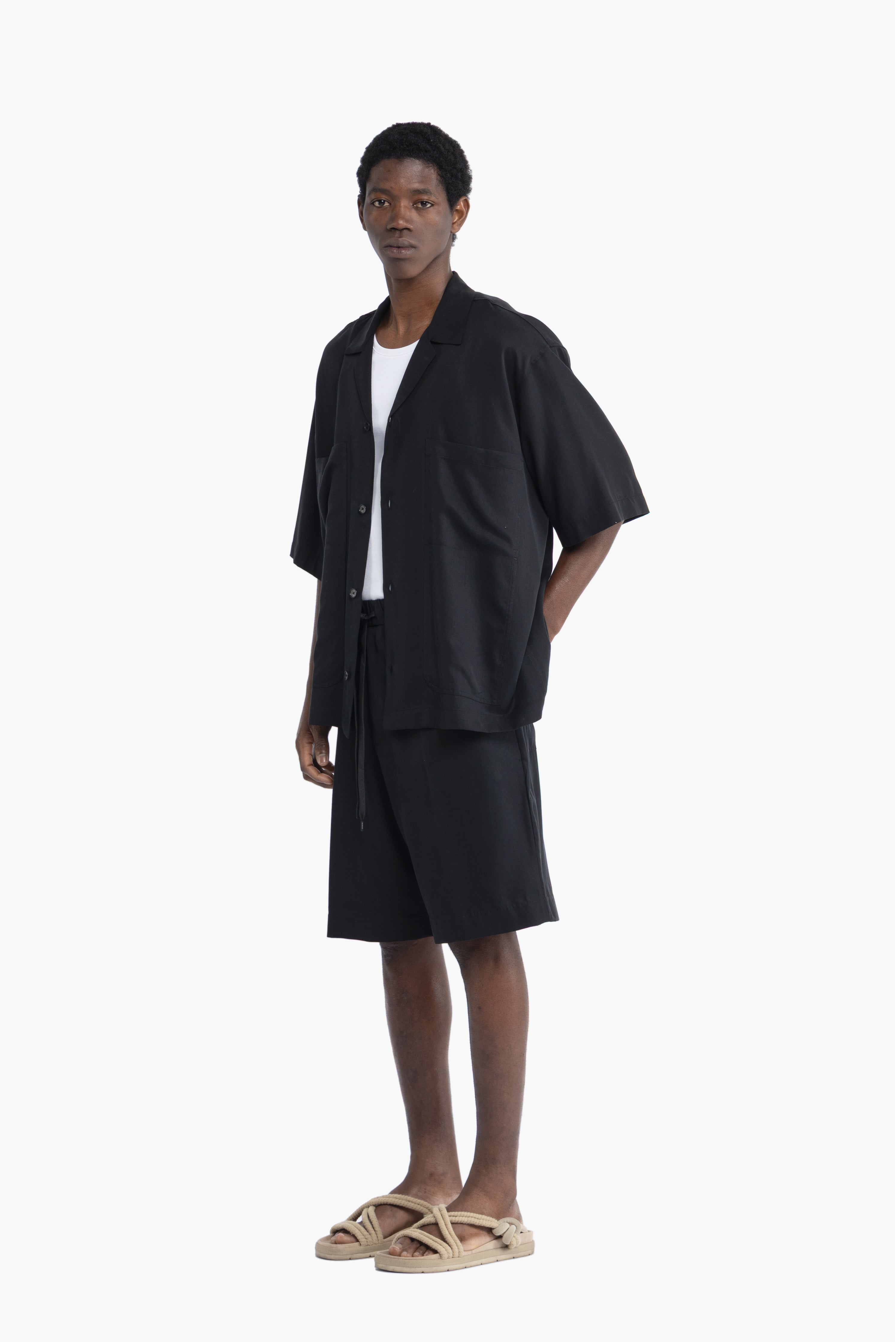 Bermuda con elastico in lyocell - Nero