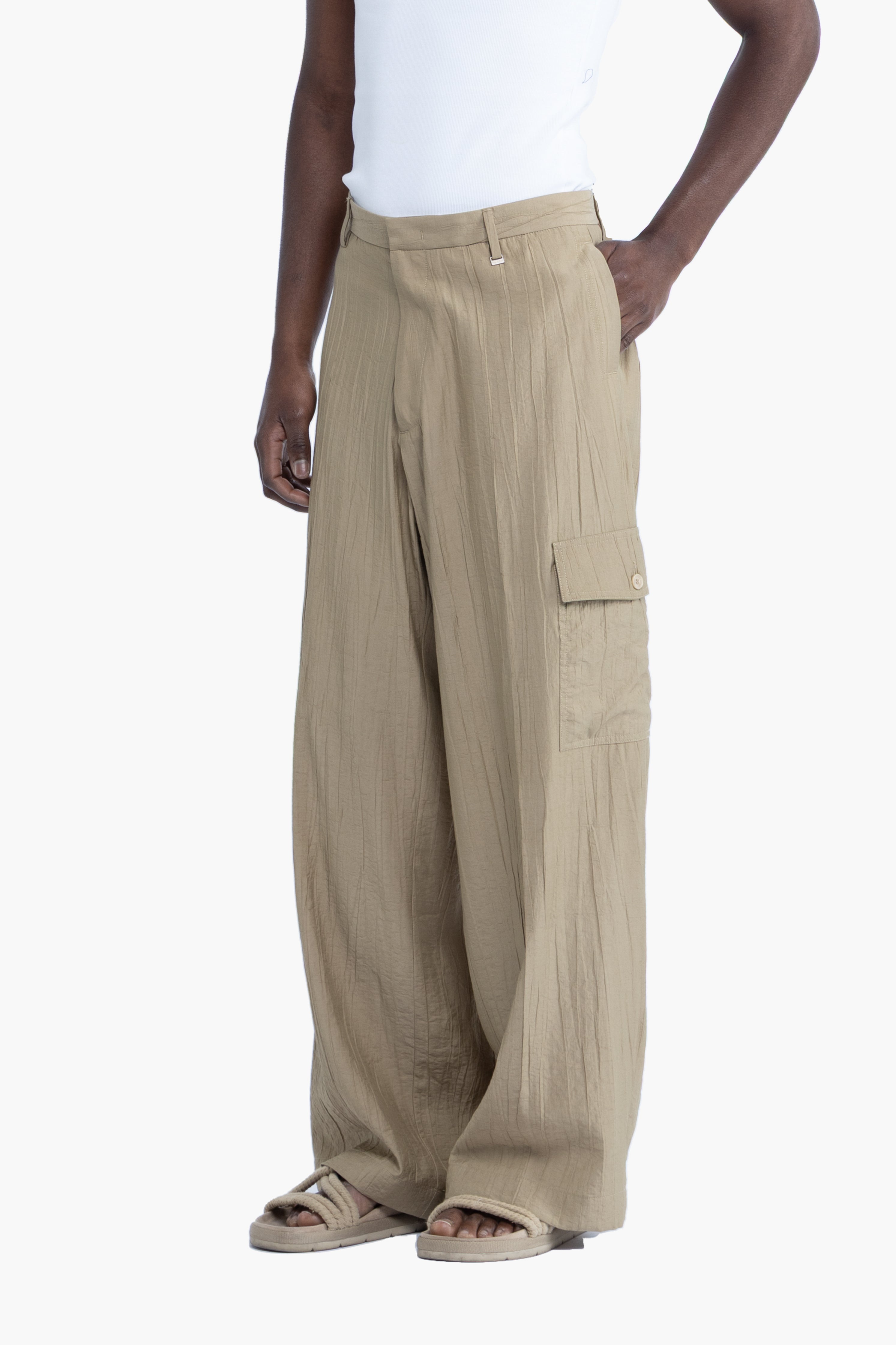 Pantalone cargo effetto stropicciato - Khaki