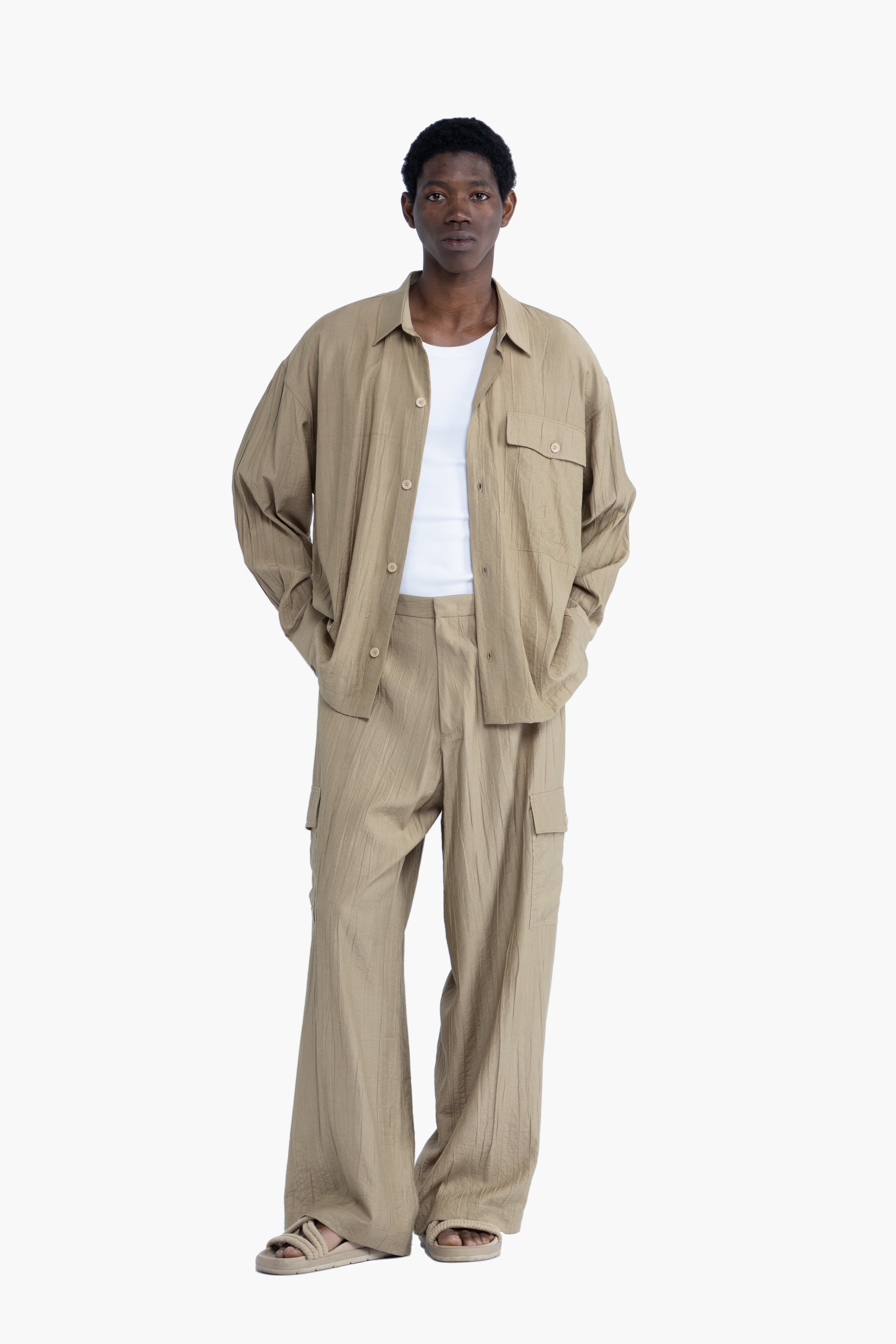 Camicia con tasca effetto stropicciato - Khaki