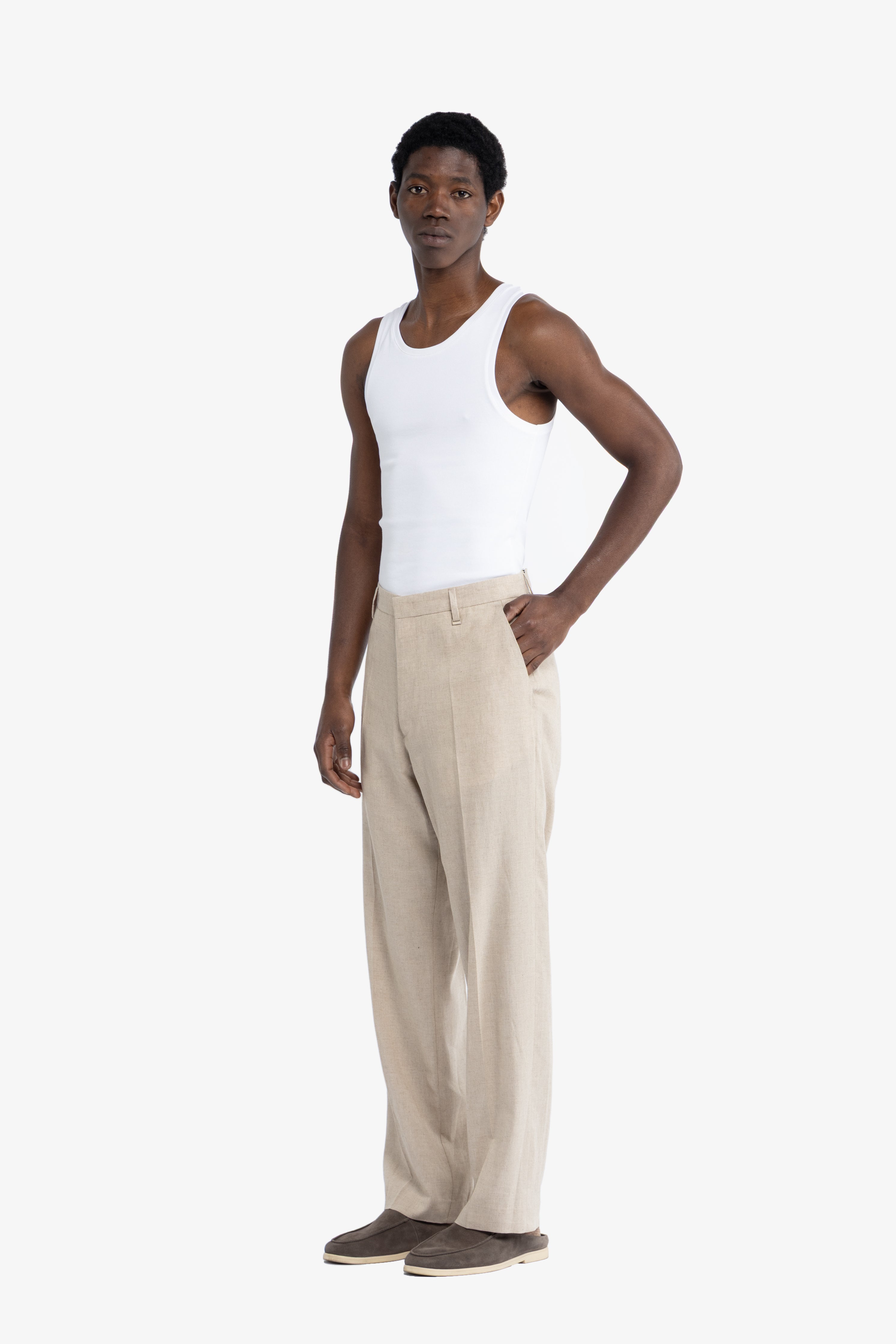 Pantaloni tasca america in lino - Beige