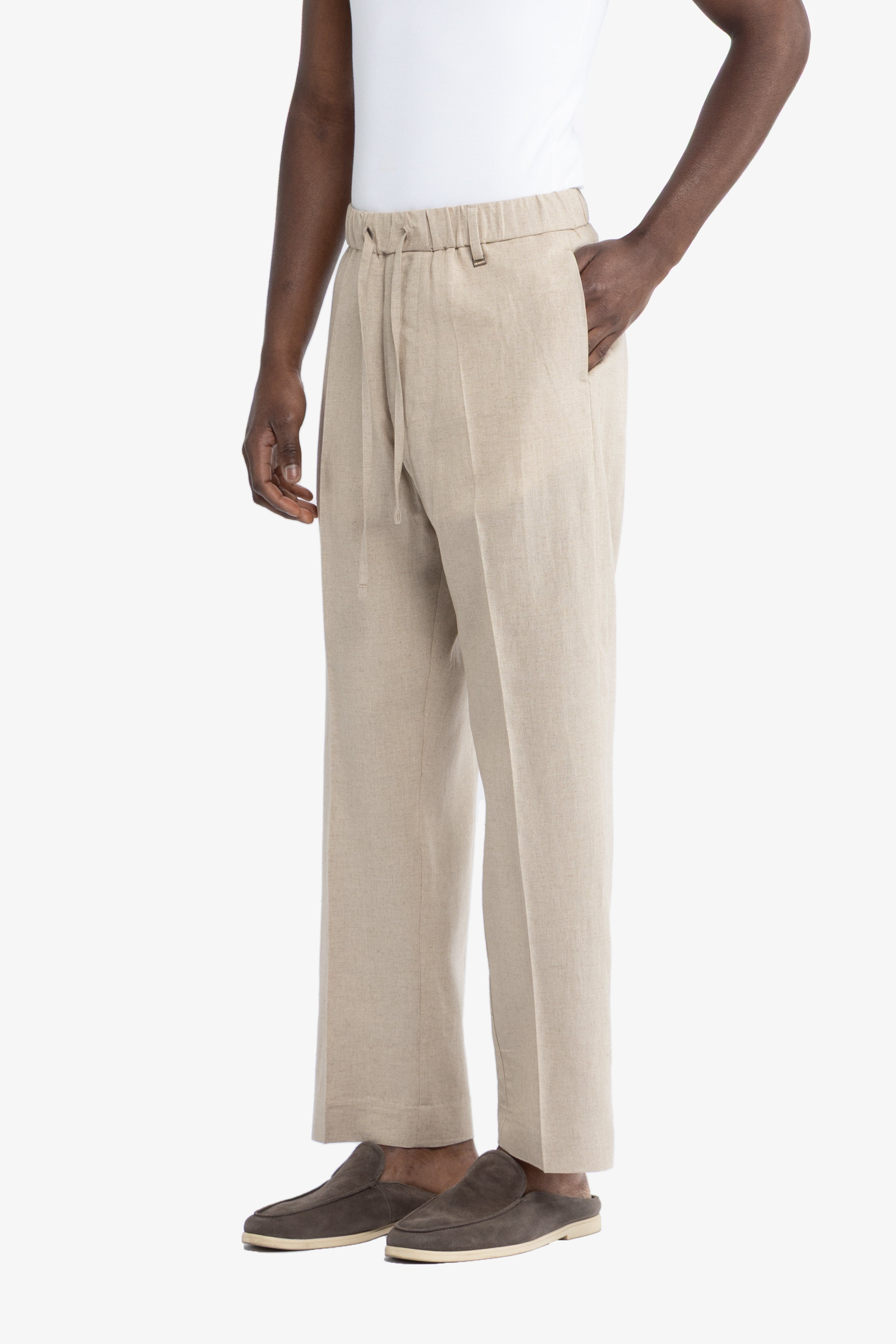 Pantalone con coulisse in lino - Beige