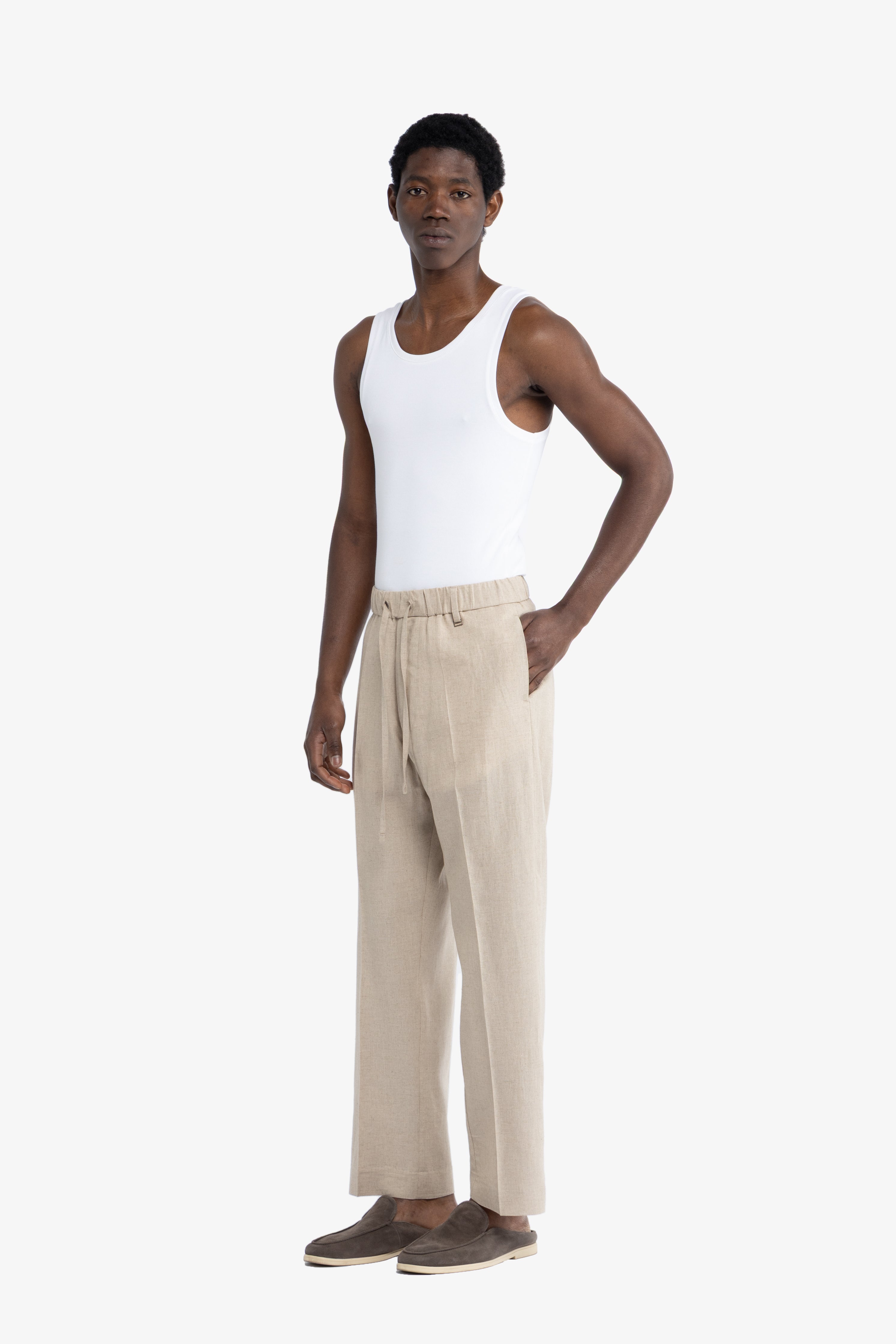 Pantalone con coulisse in lino - Beige