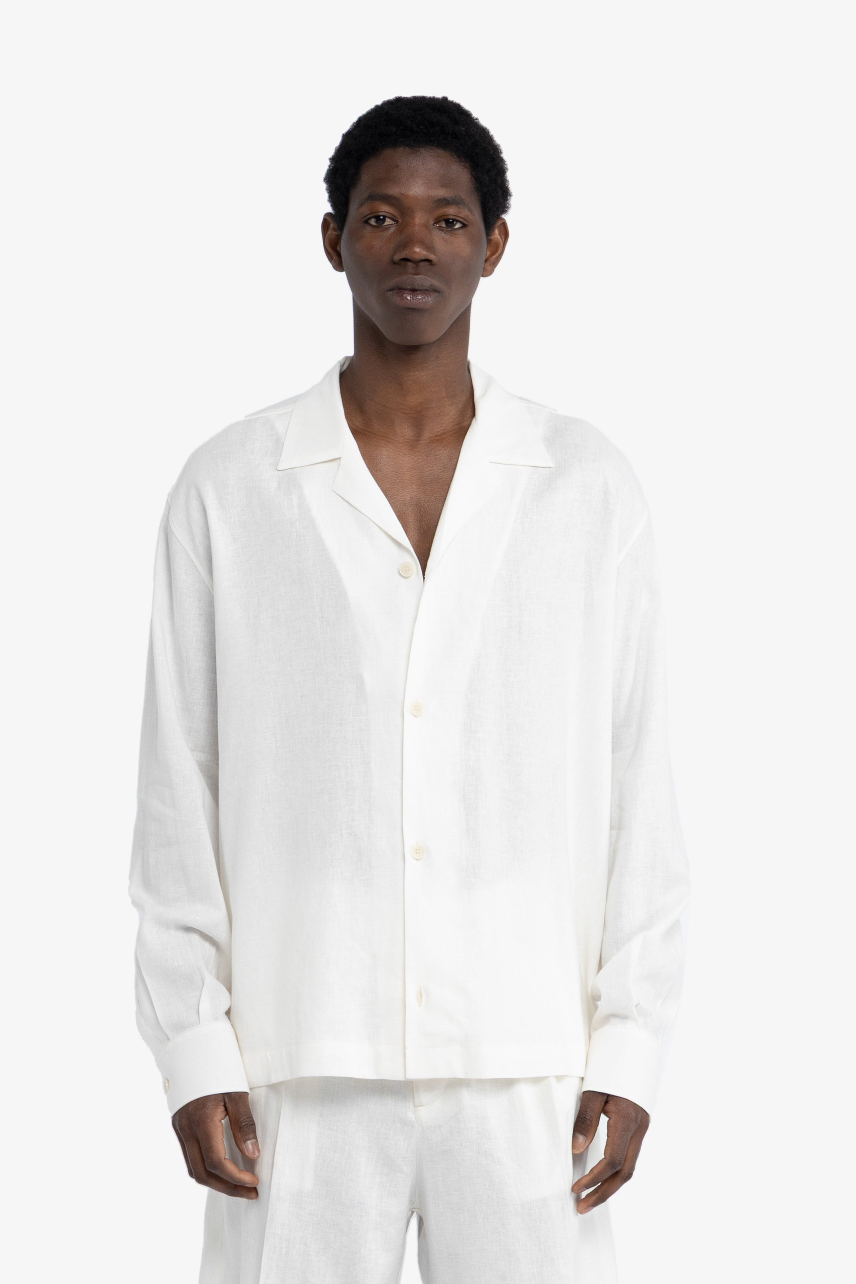 Camicia maniche lunghe in lino - Bianco