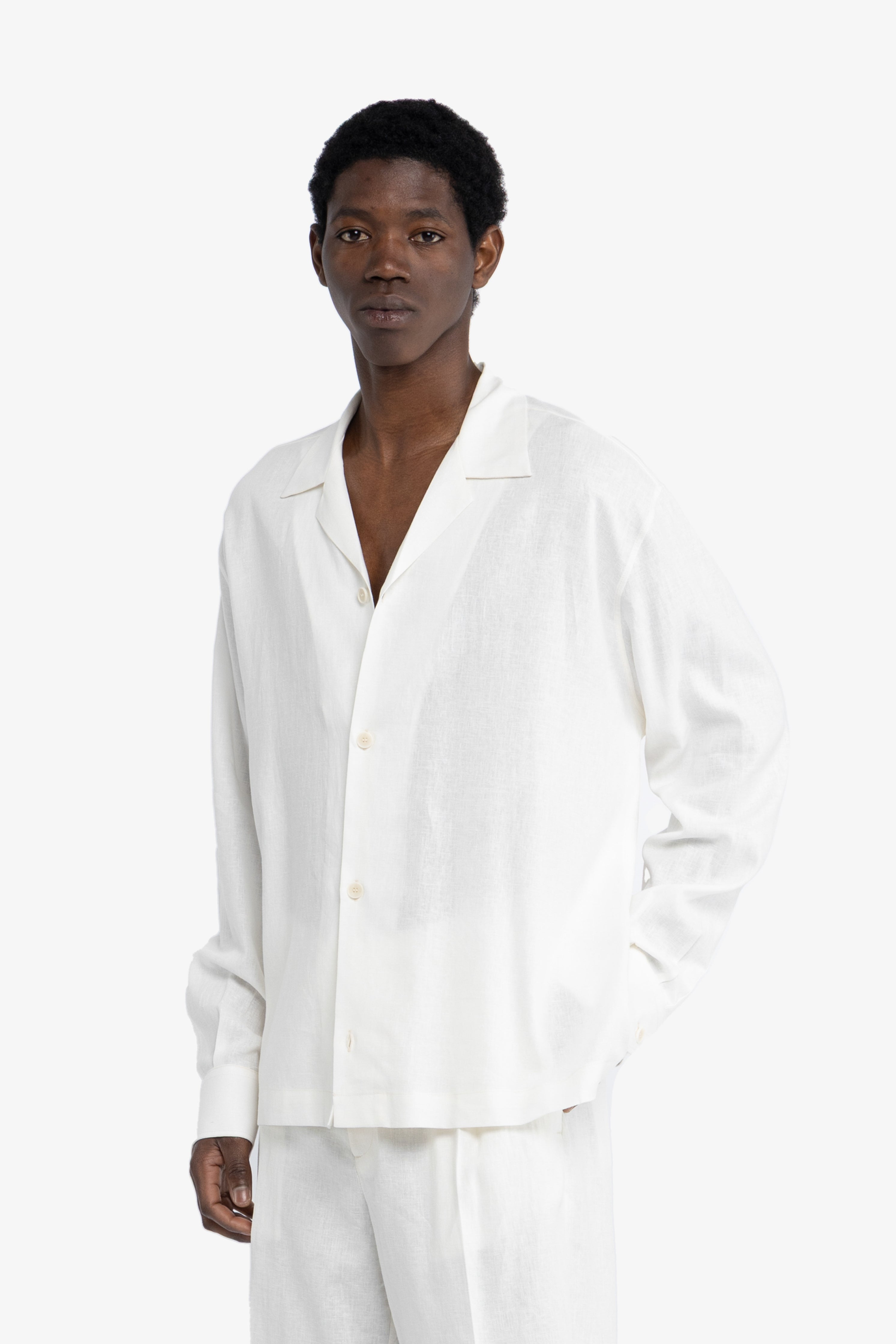 Camicia maniche lunghe in lino - Bianco