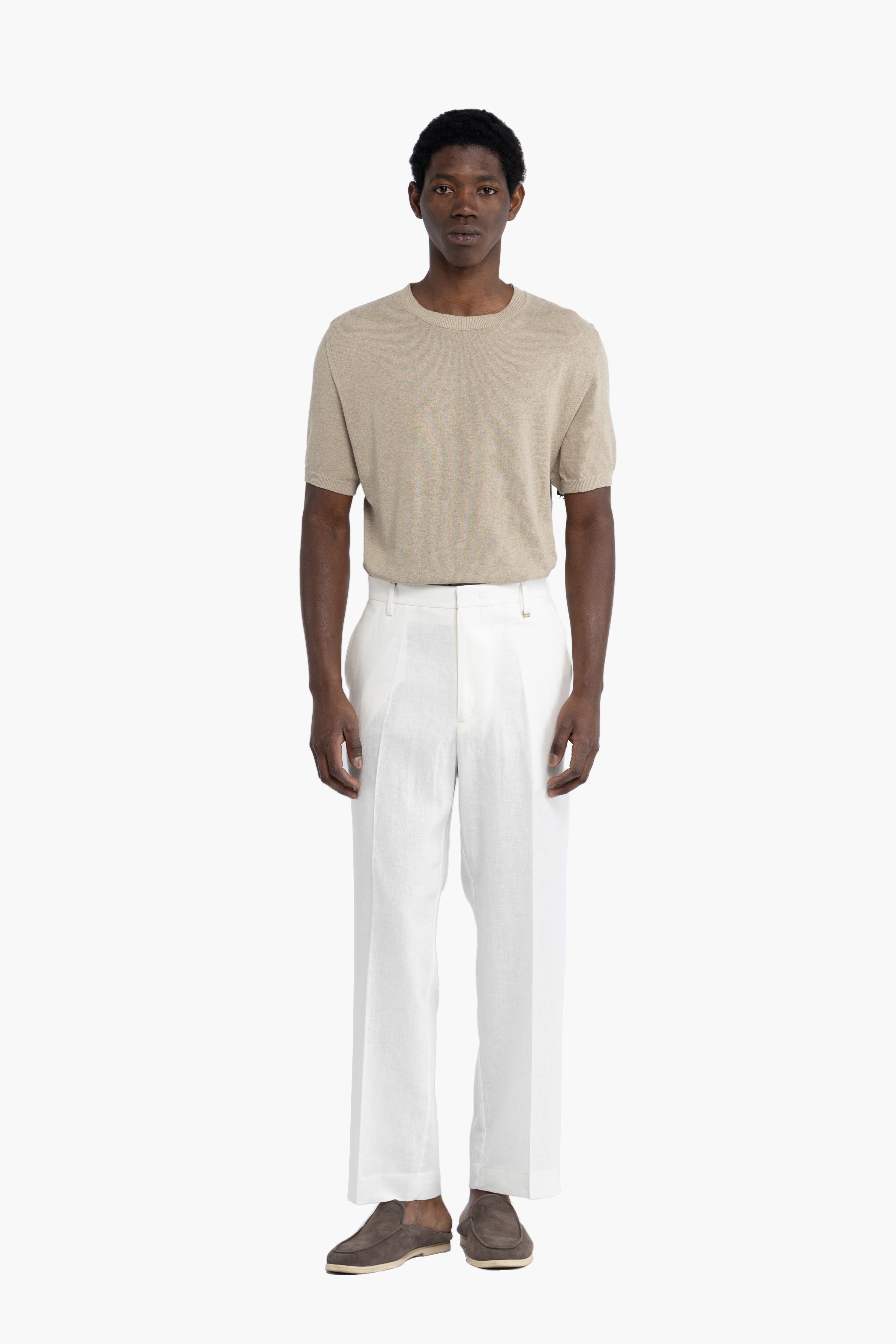 Pantalone tasca america in lino - Bianco