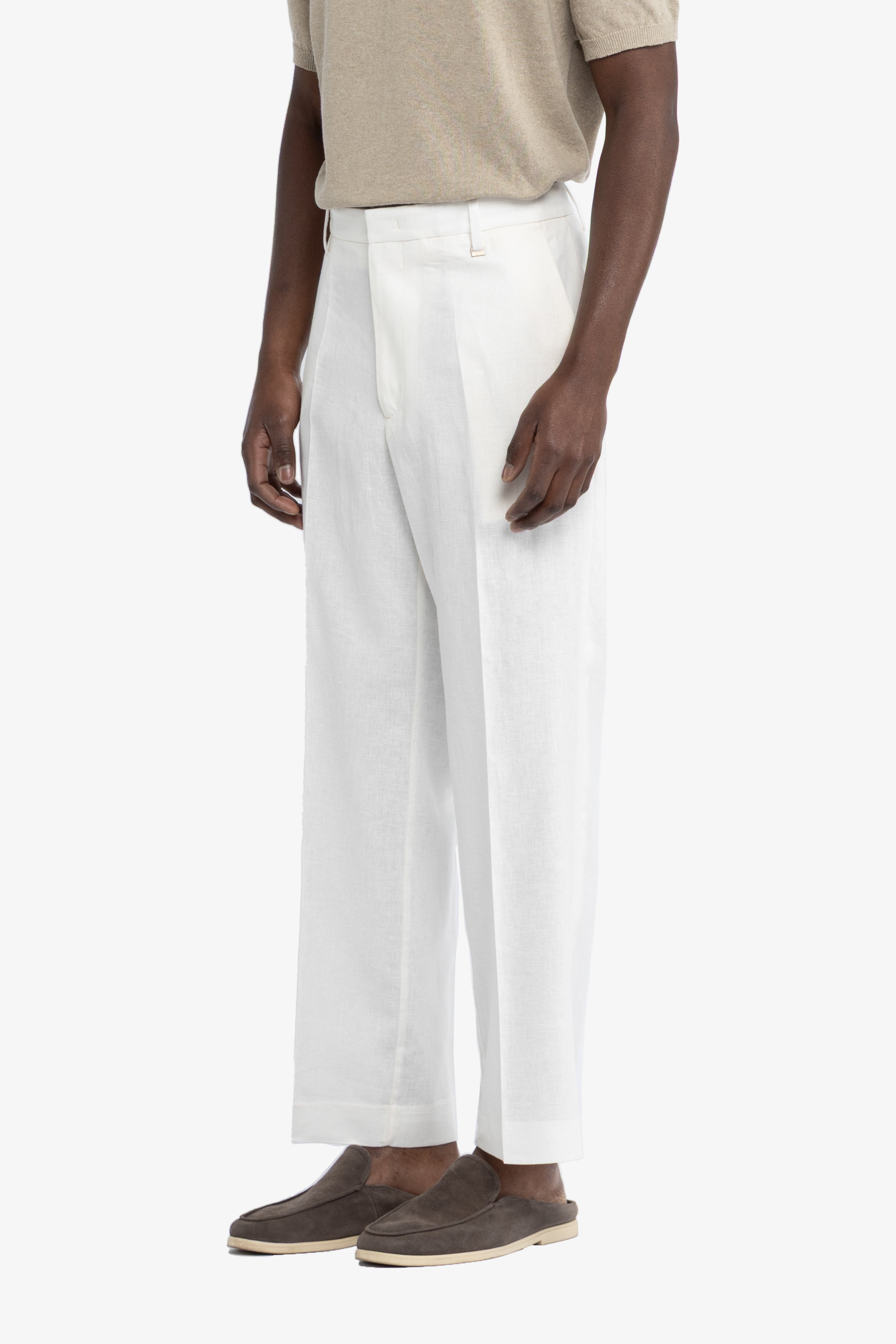 Pantalone tasca america in lino - Bianco