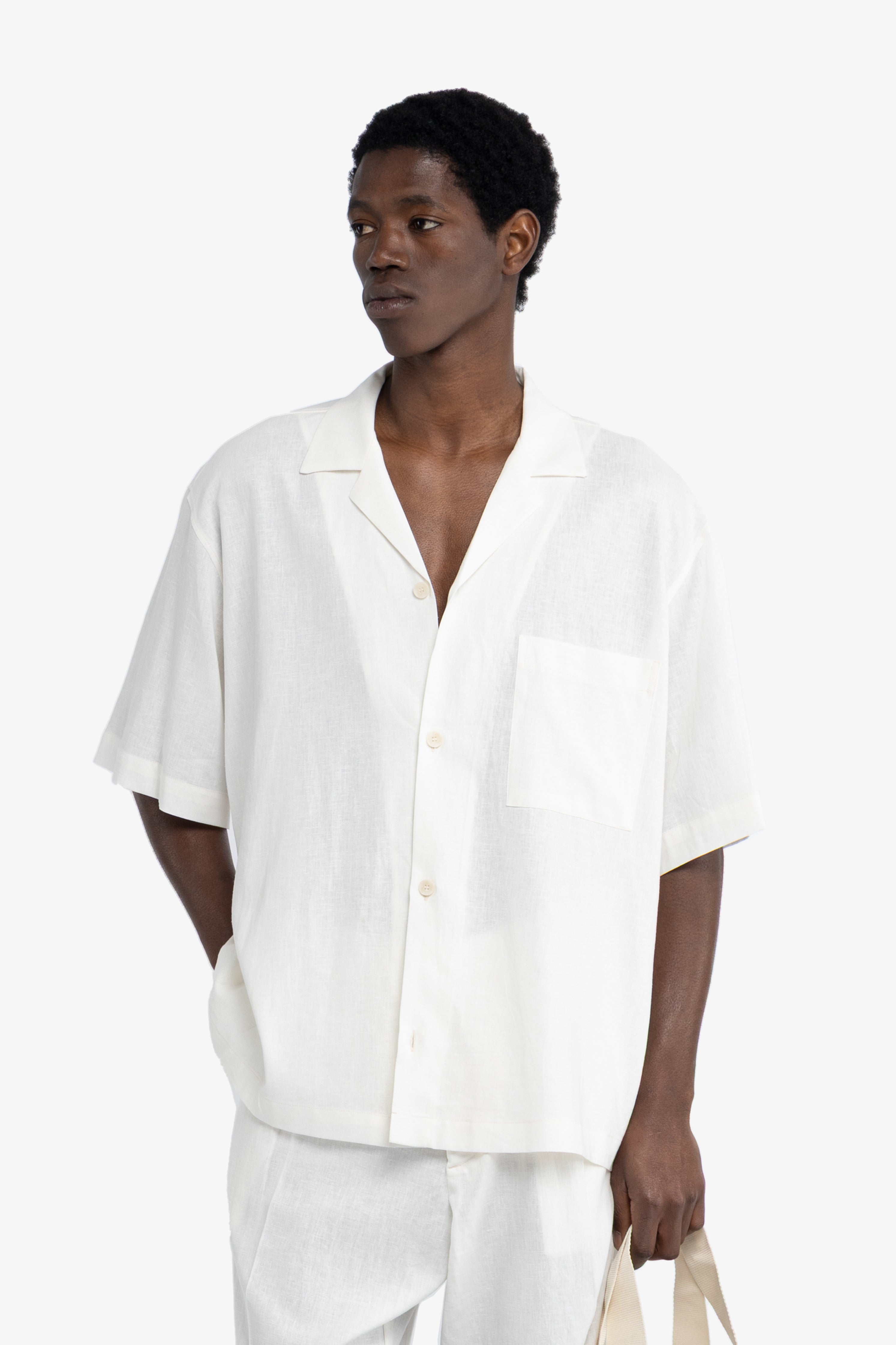 Camicia maniche corte in lino - Bianco