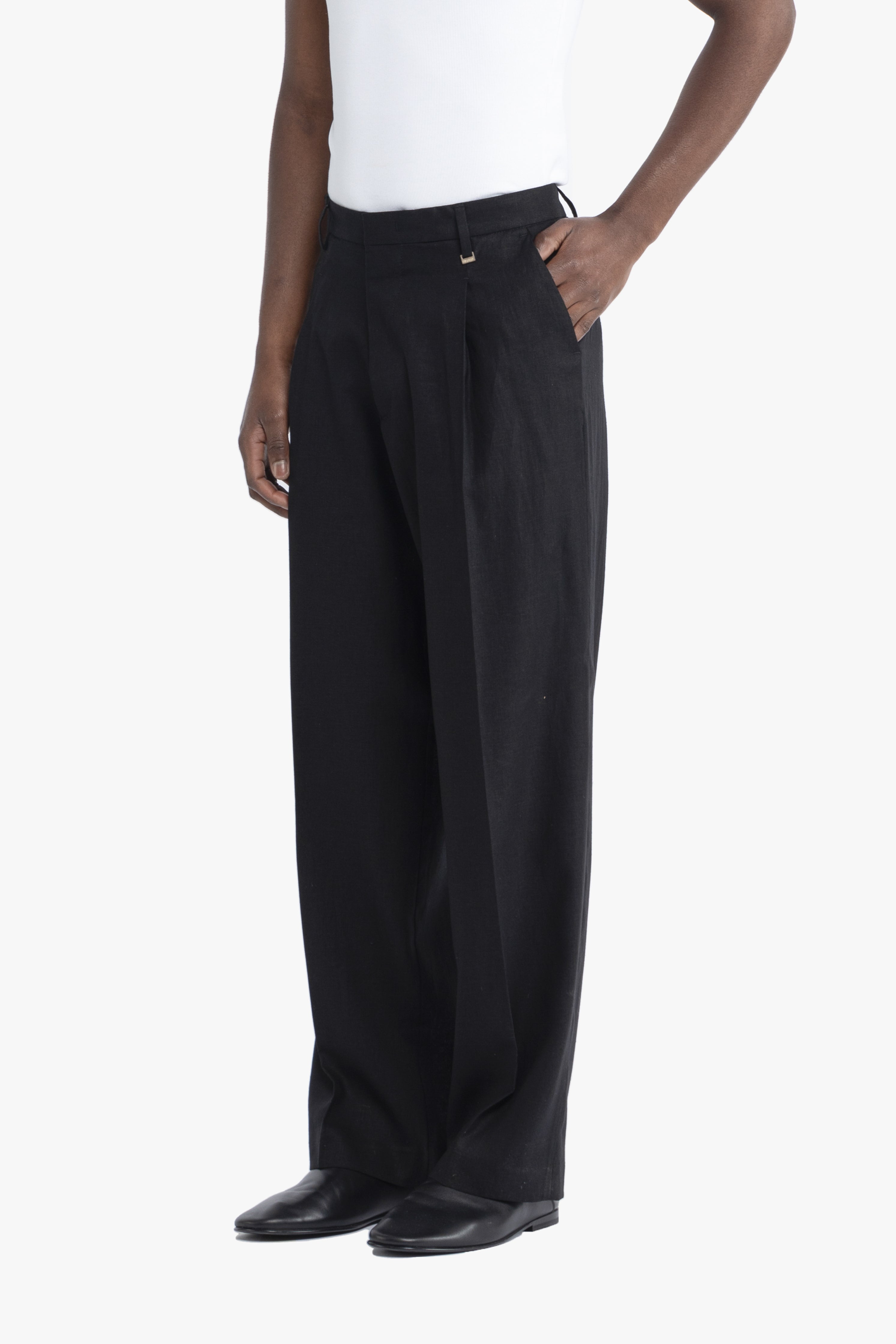 Pantalone gamba ampia in lino - Nero