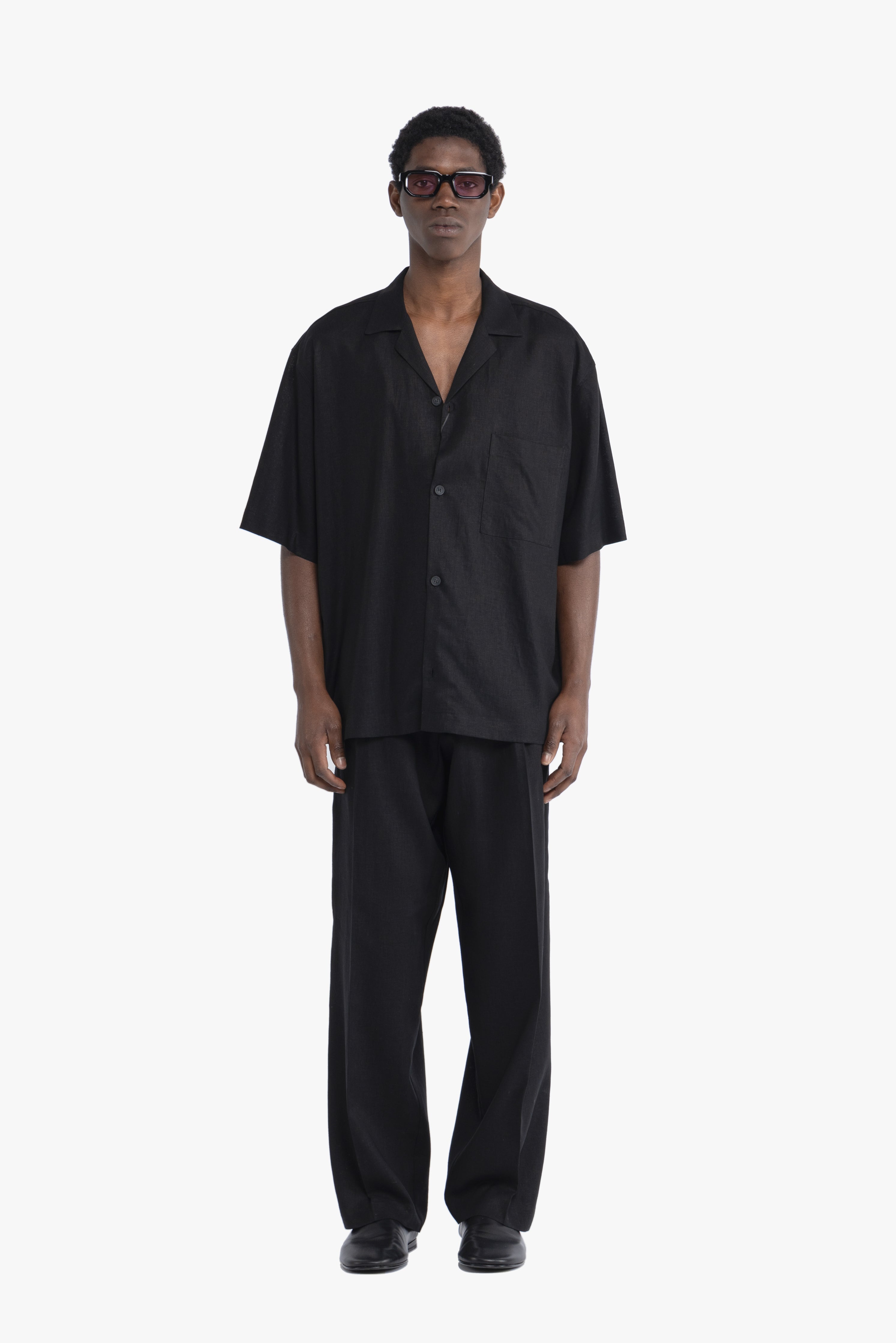 Pantalone gamba ampia in lino - Nero