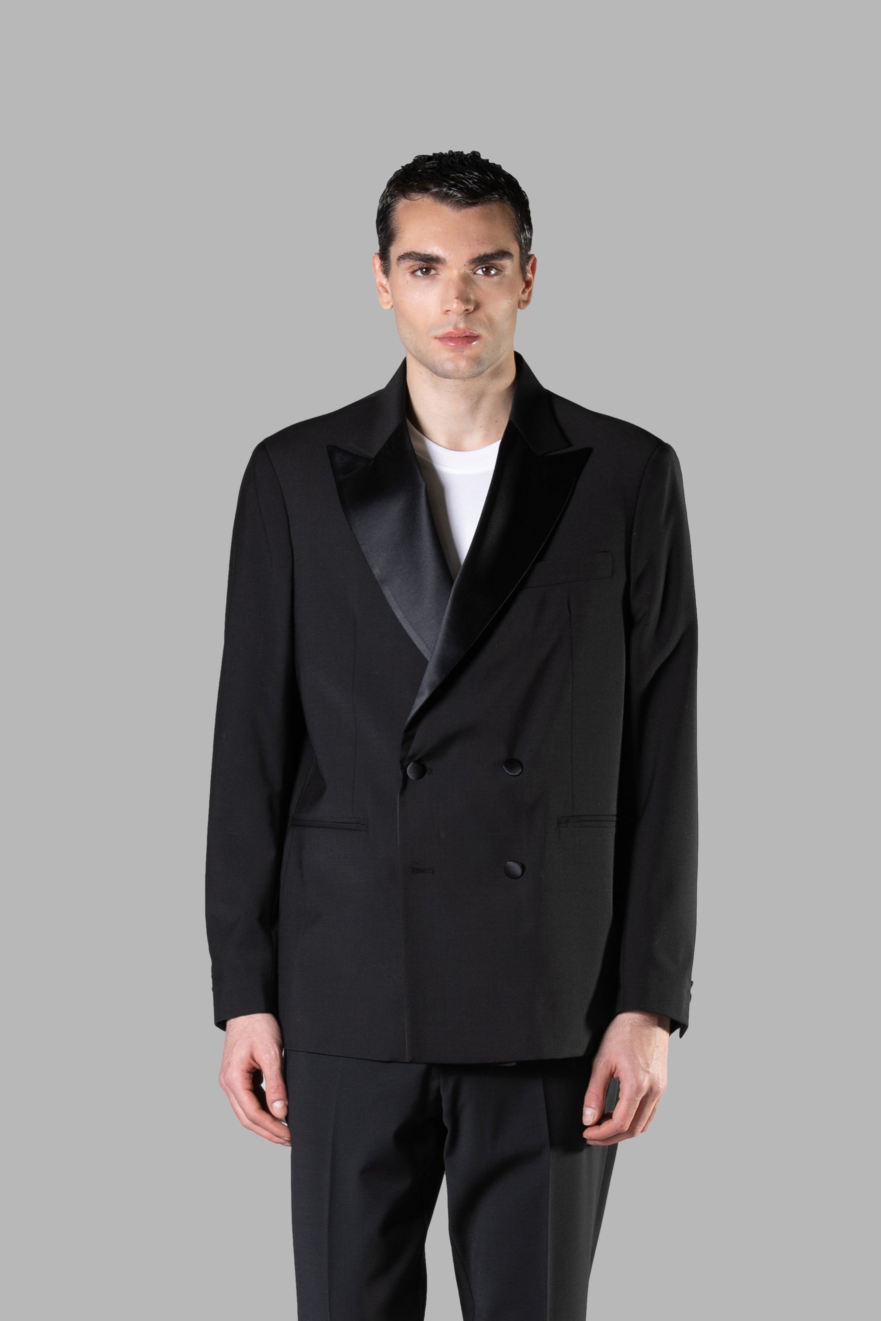 Satin Lapel Tuxedo Jacket - Black 