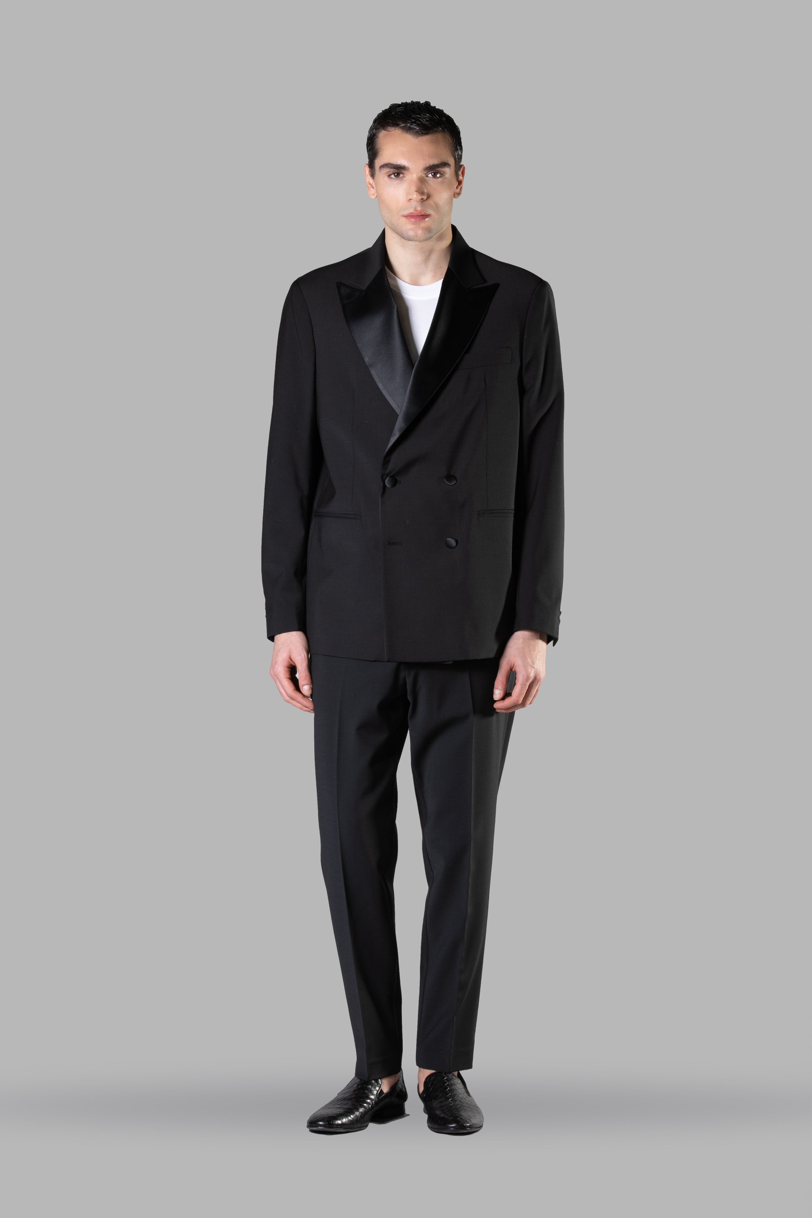 Satin Lapel Tuxedo Jacket - Black 