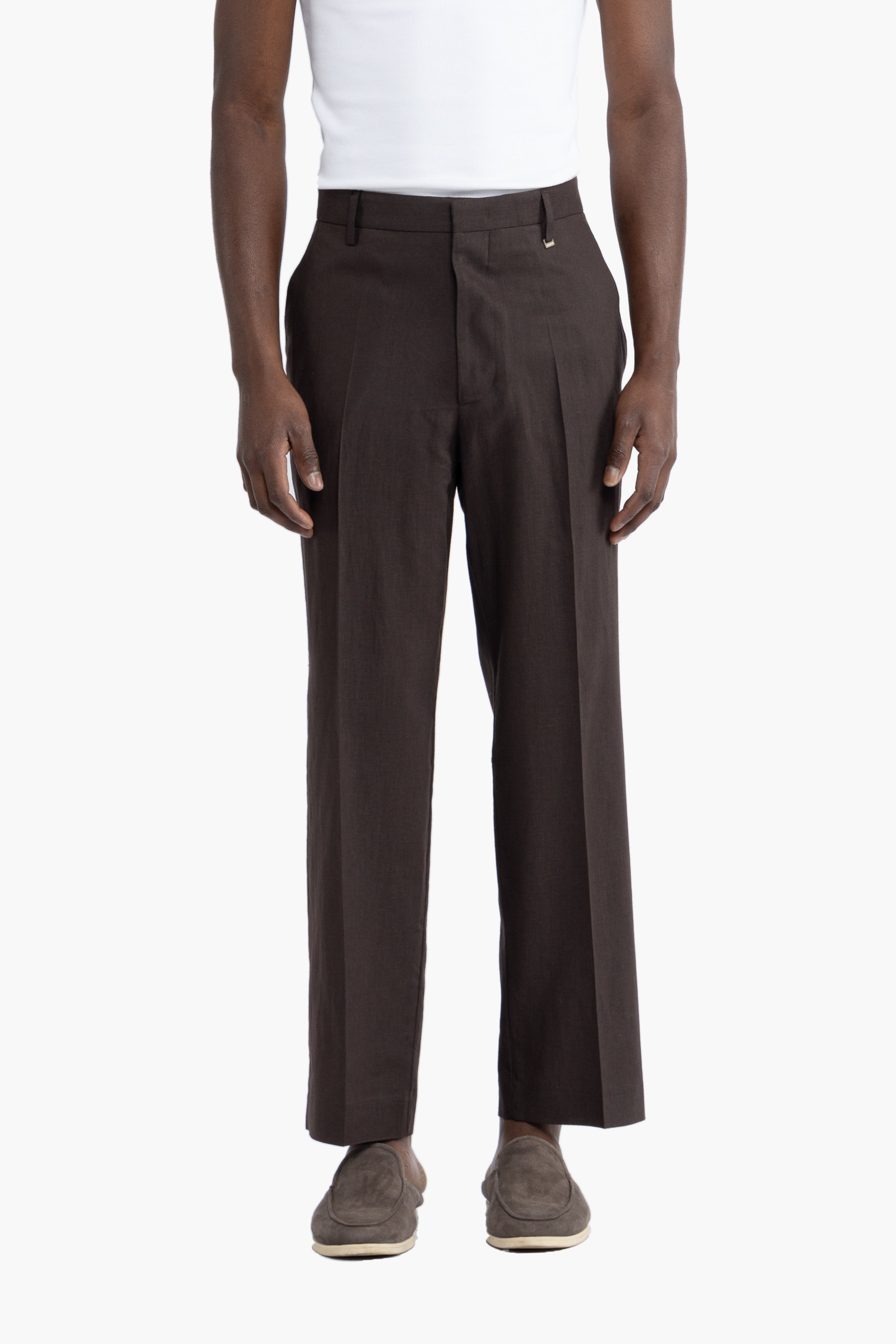 Pantalone tasca america in lino - Moro