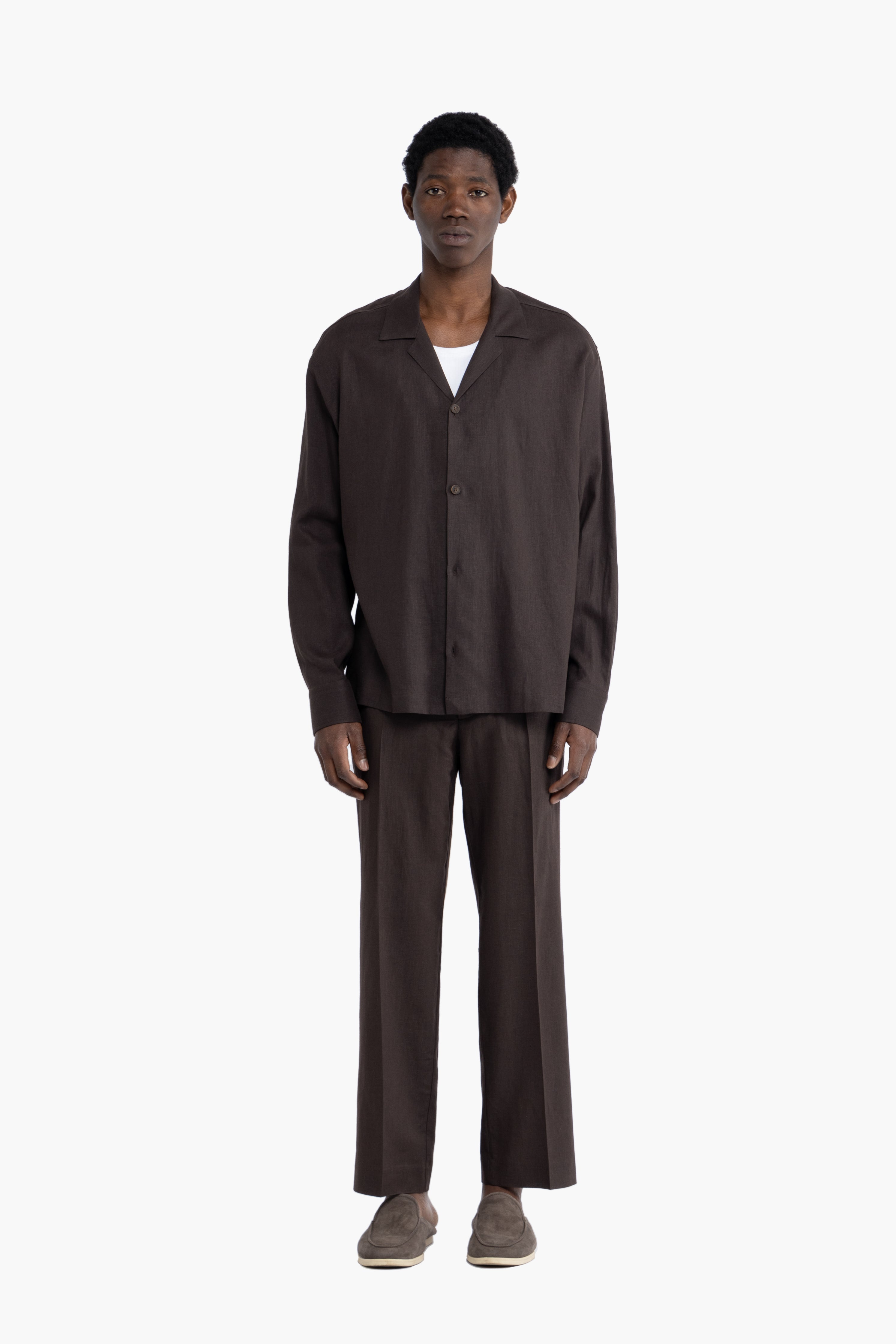 Camicia maniche lunghe in lino - Moro