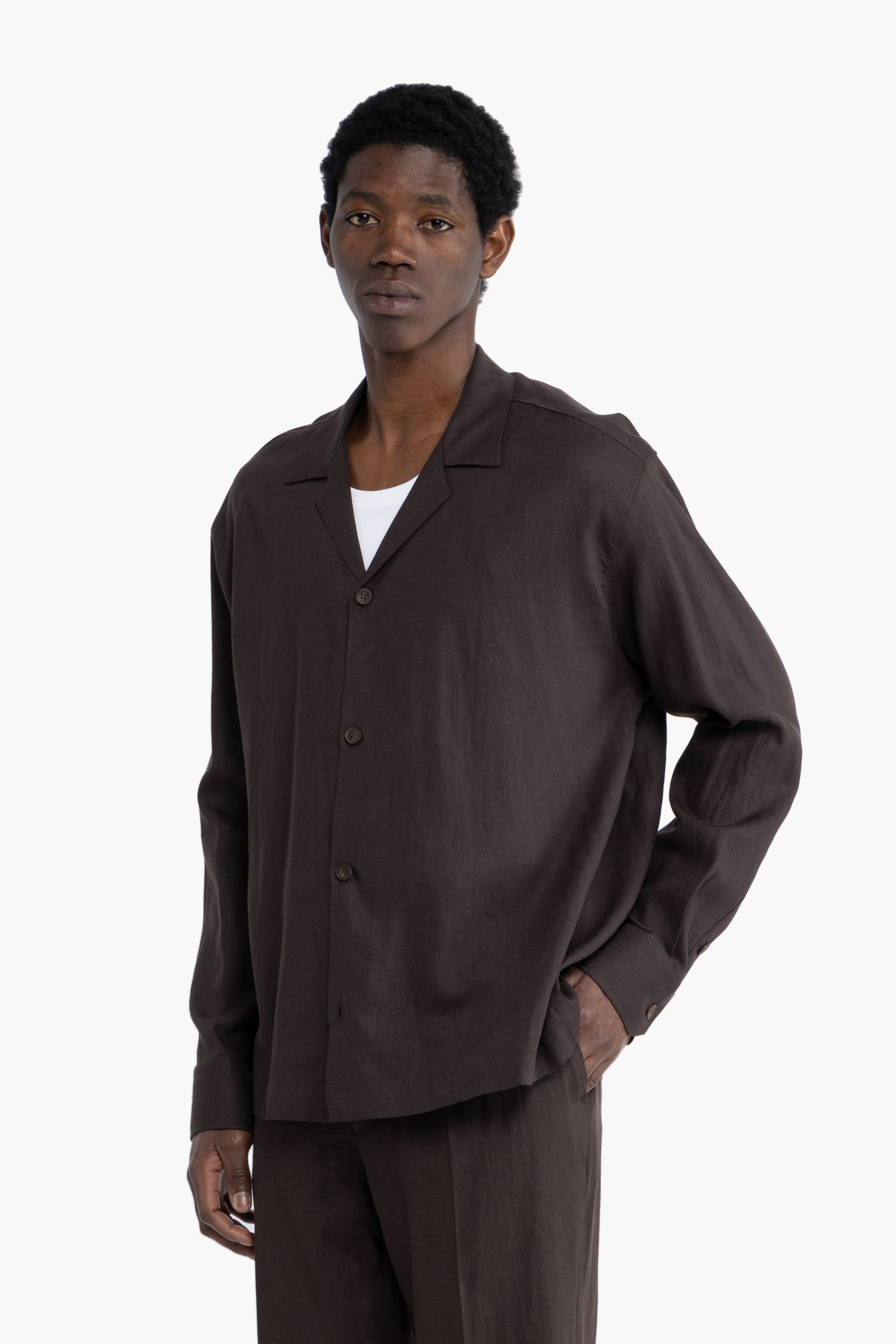 Camicia maniche lunghe in lino - Moro