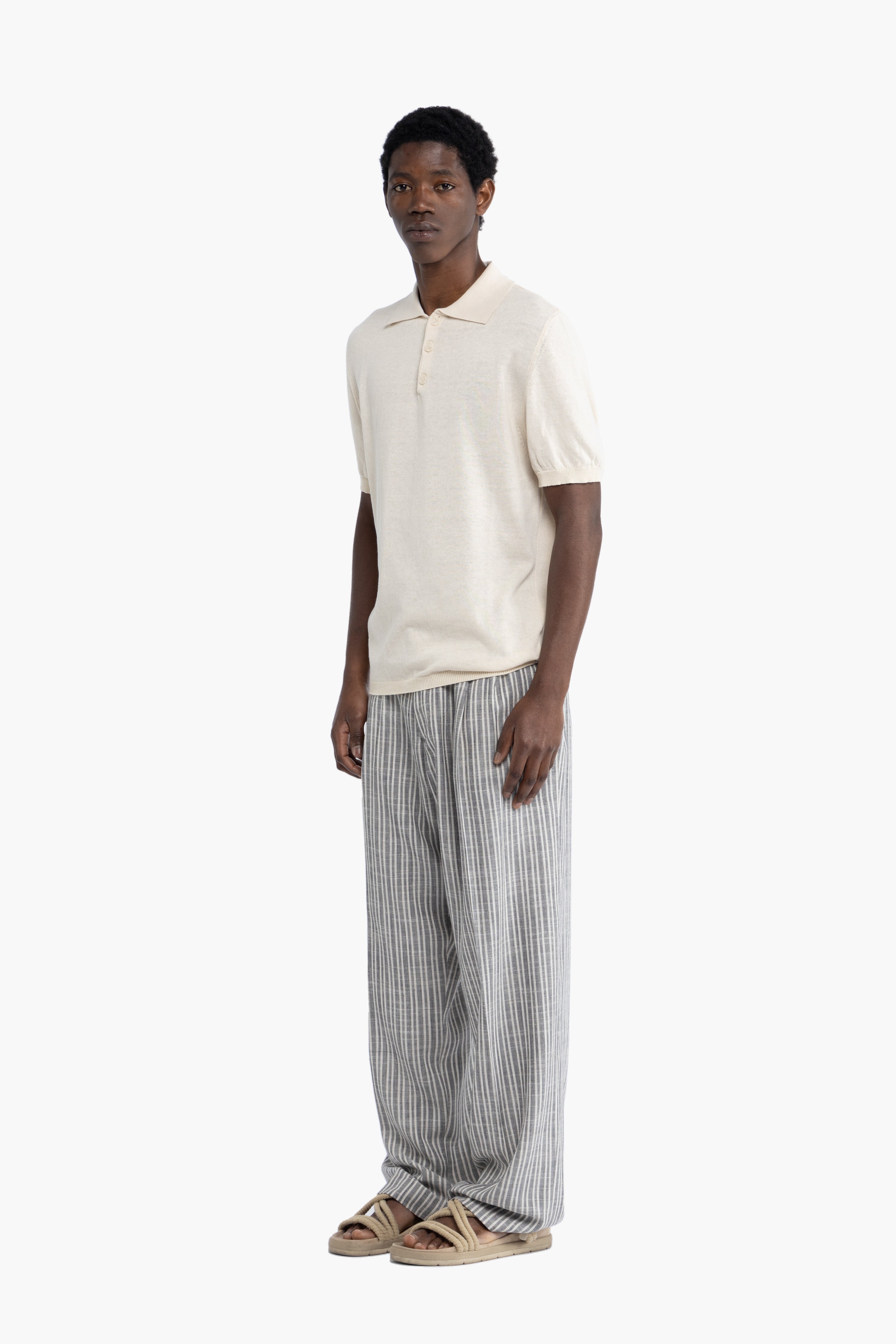 Pantalone doppia pinces in lino a righe