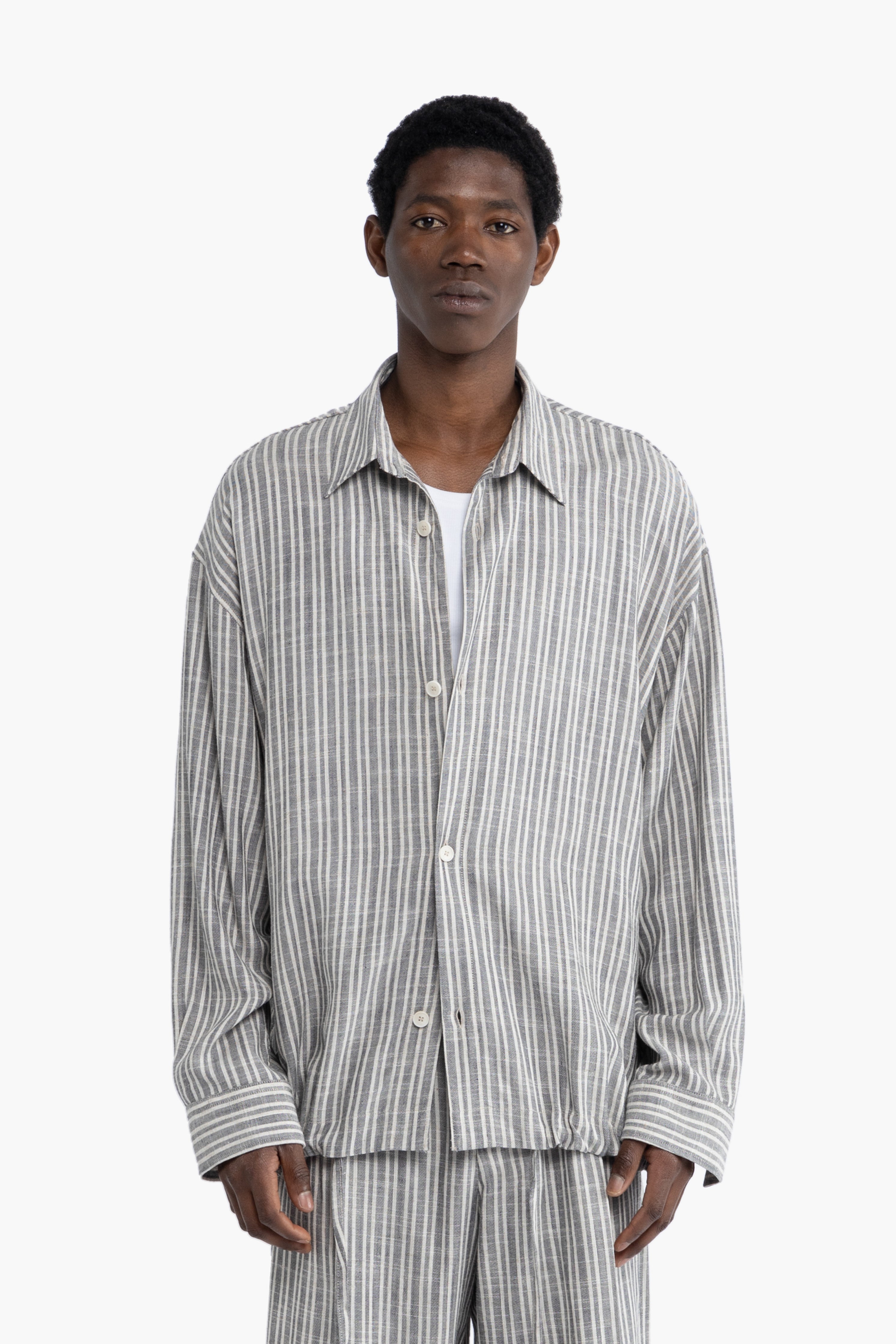 Camicia oversize in lino a righe