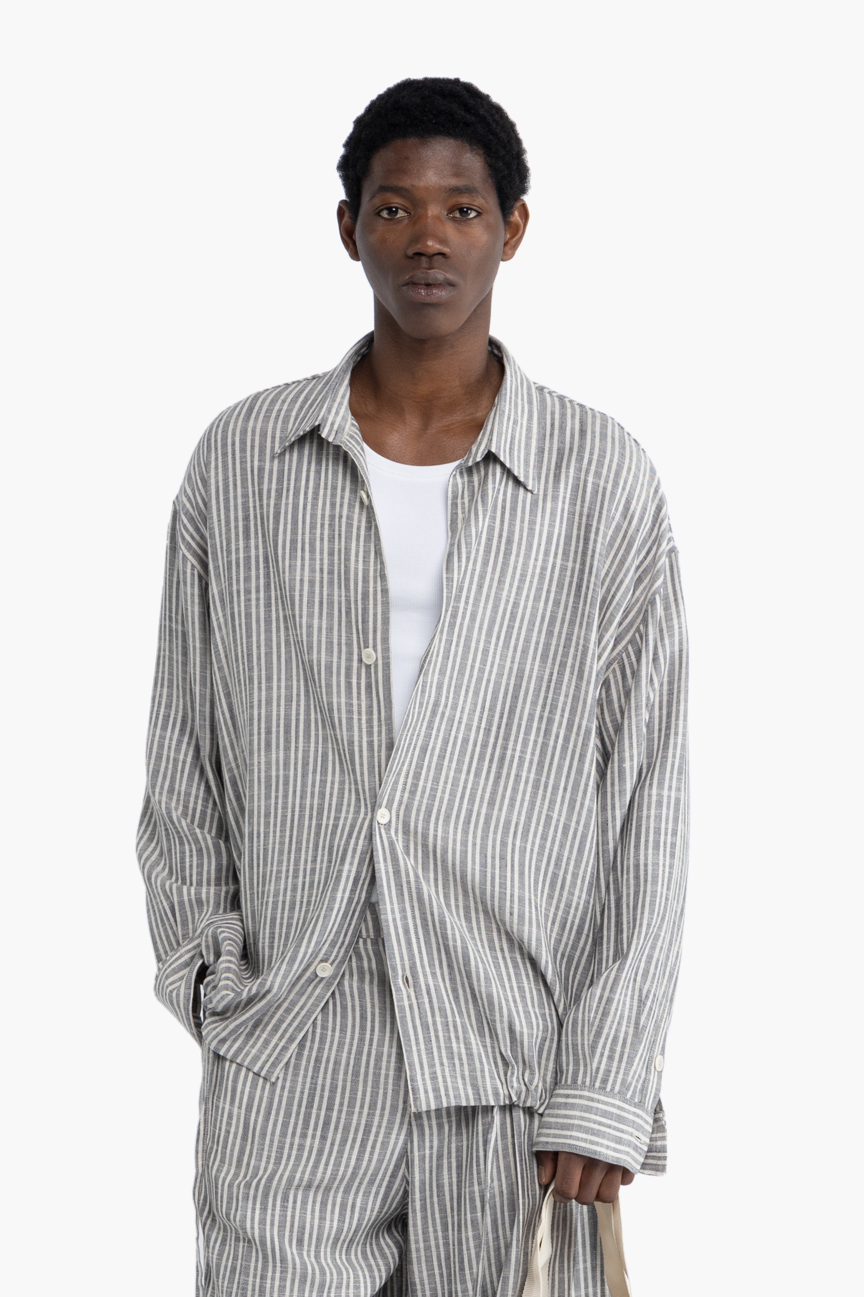 Camicia oversize in lino a righe