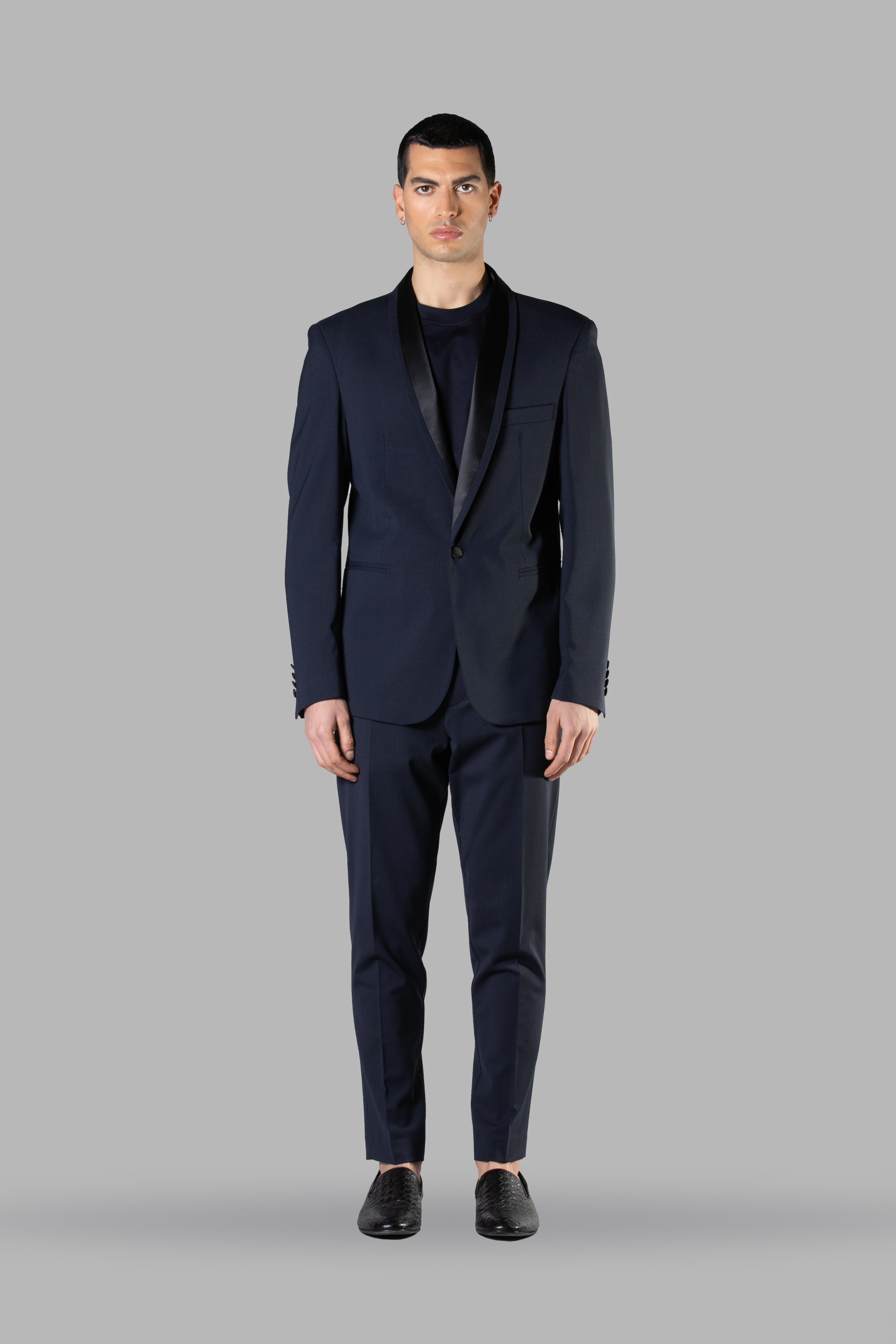 Satin Shawl Collar Tuxedo Jacket - Blue 