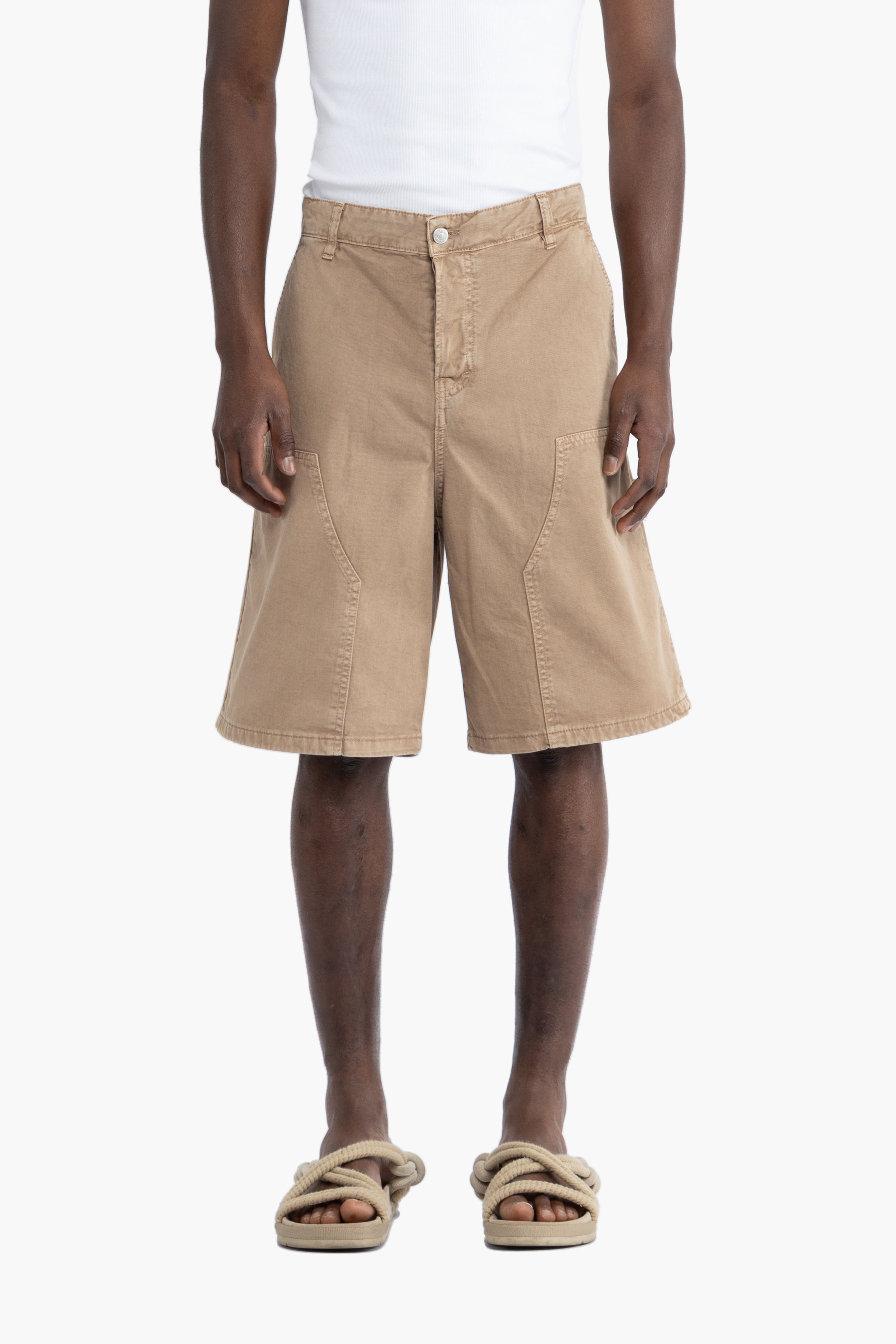 Bermuda carpenter in cotone denim - Beige
