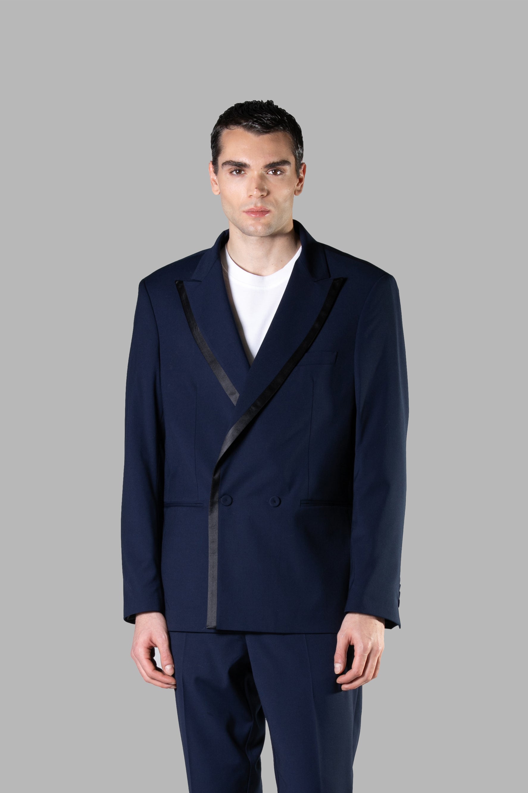 Satin Profile Tuxedo Jacket - Blue