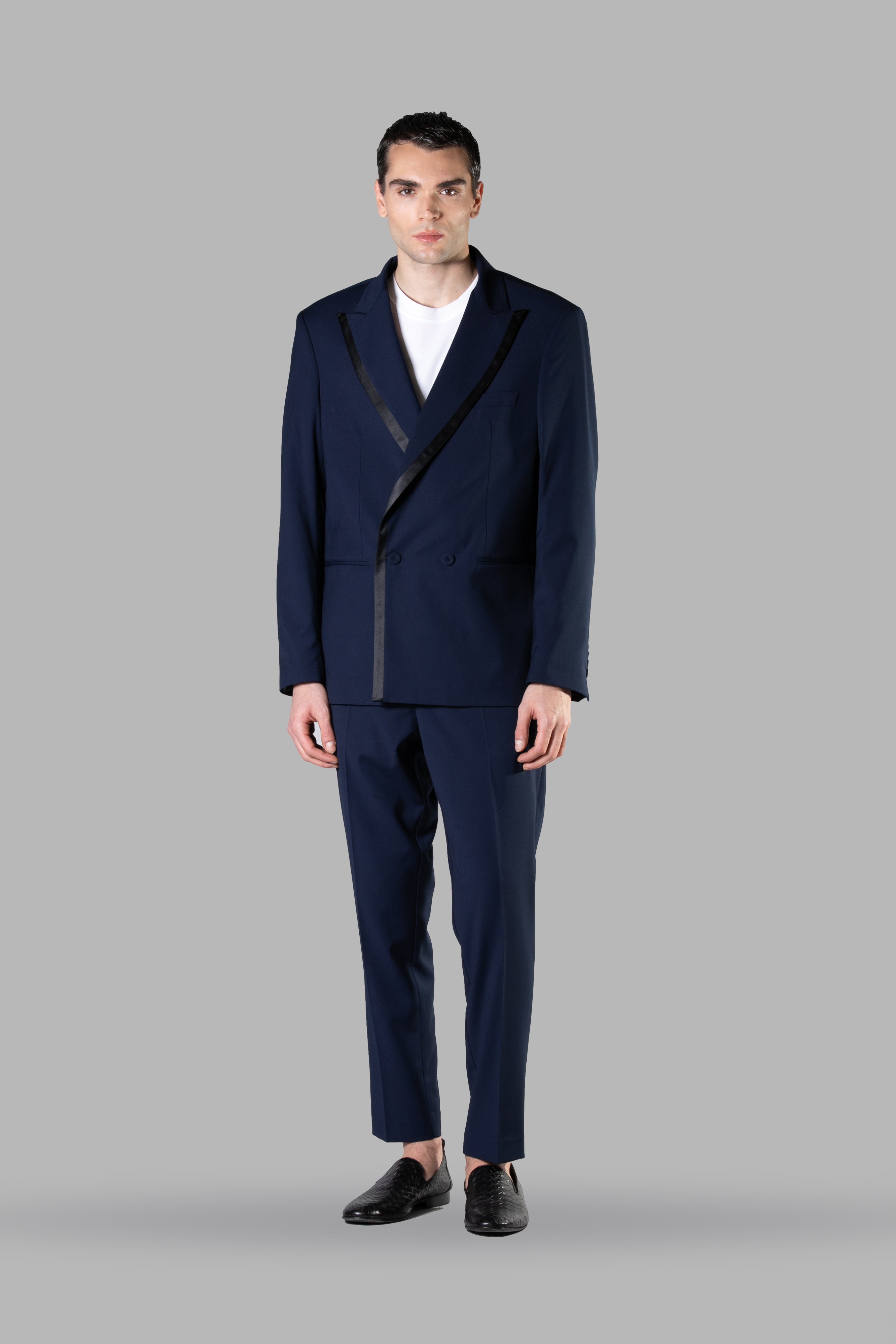 Satin Profile Tuxedo Jacket - Blue