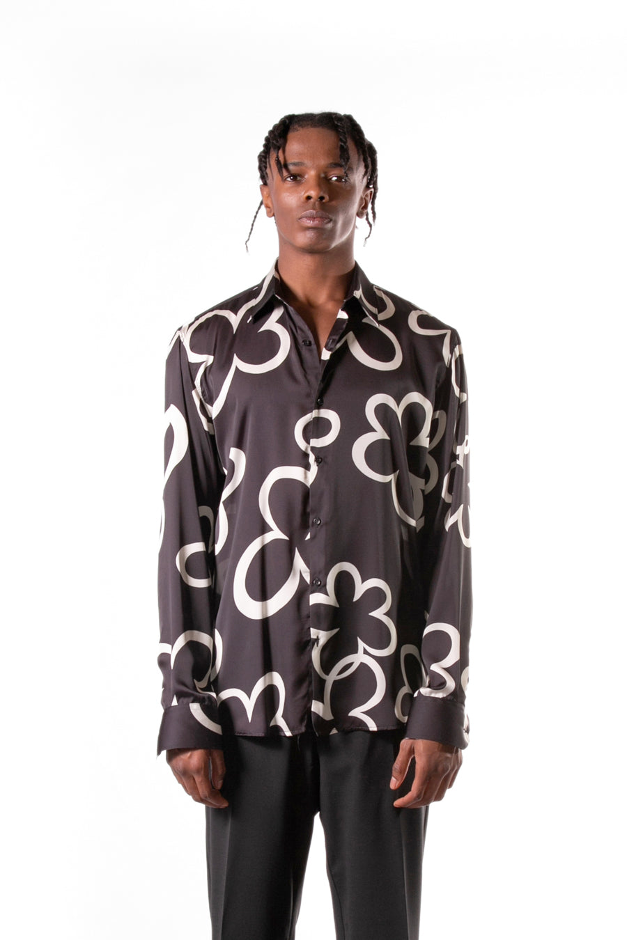 Shirt in shiny satin with maxi flower pattern