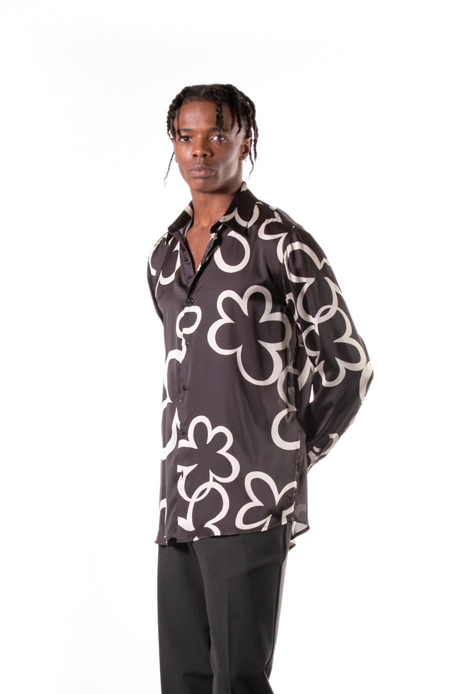 Shirt in shiny satin with maxi flower pattern