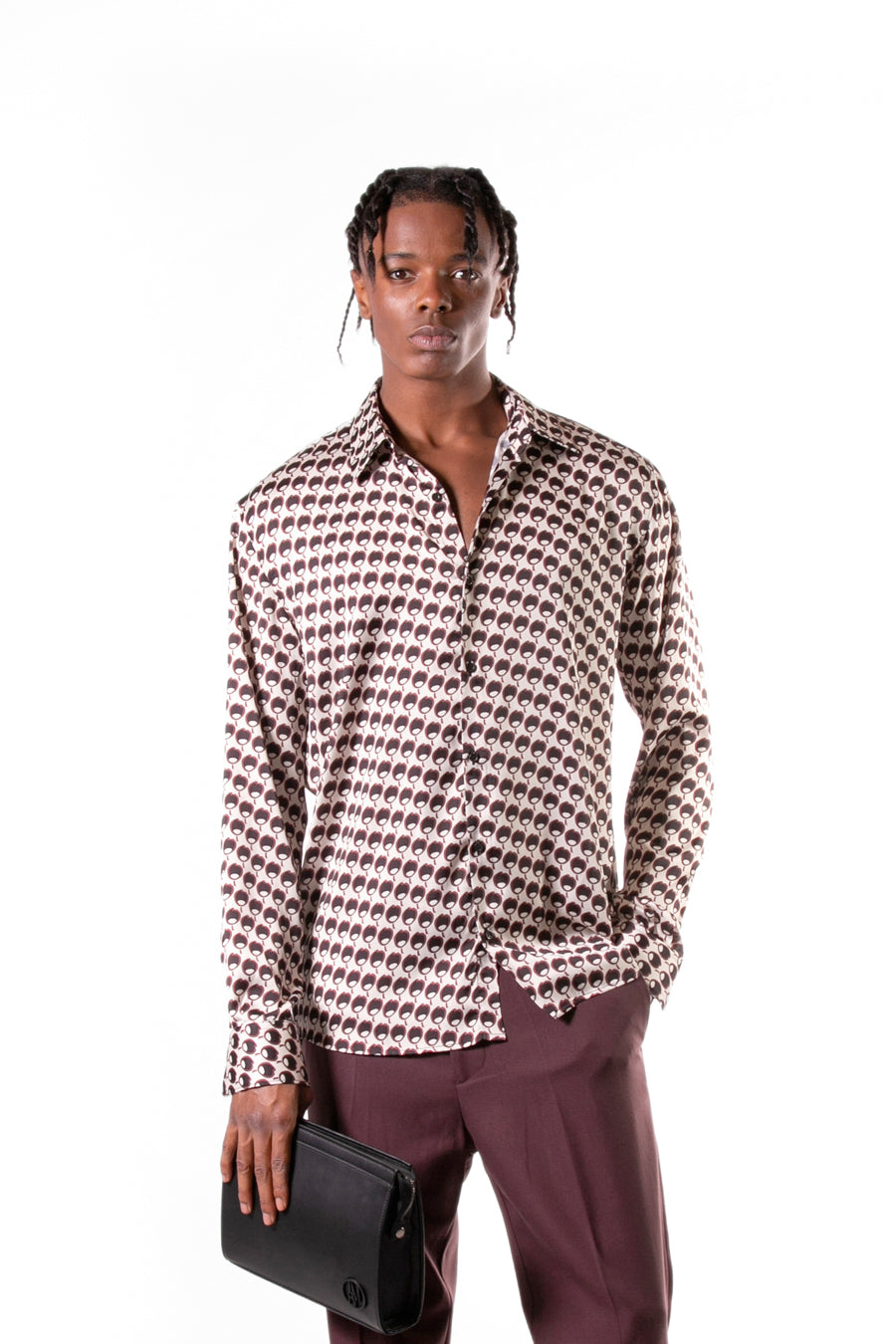 Micro-patterned shiny satin shirt