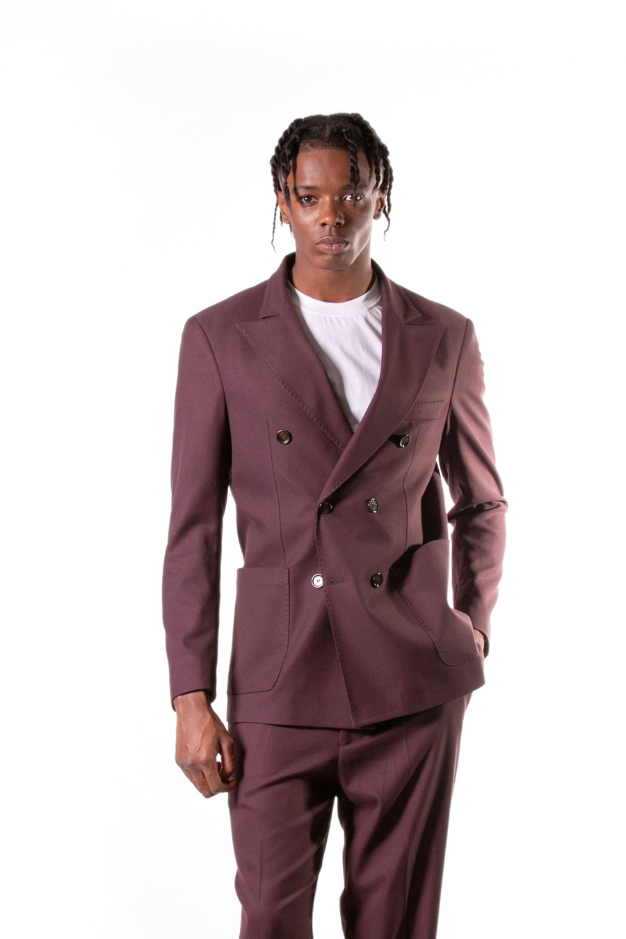 Double-breasted jacket with lapel collar and matching buttons - Bordeaux