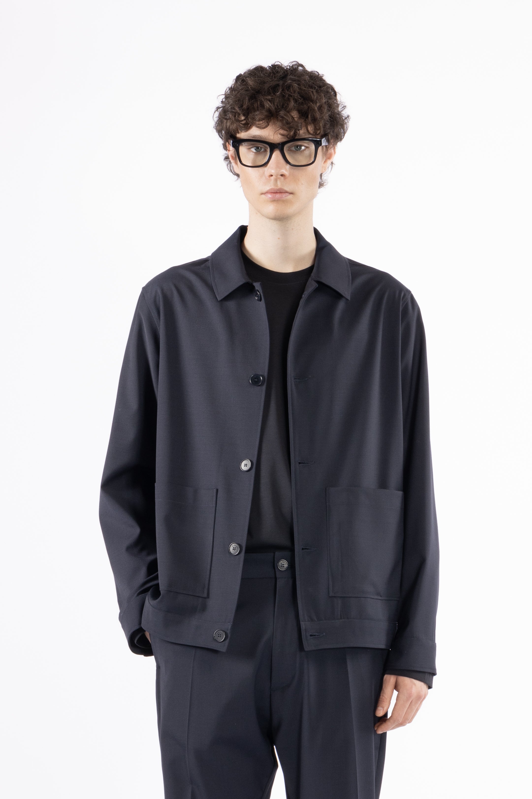 Giacca camicia sfoderata misto lana - Blu