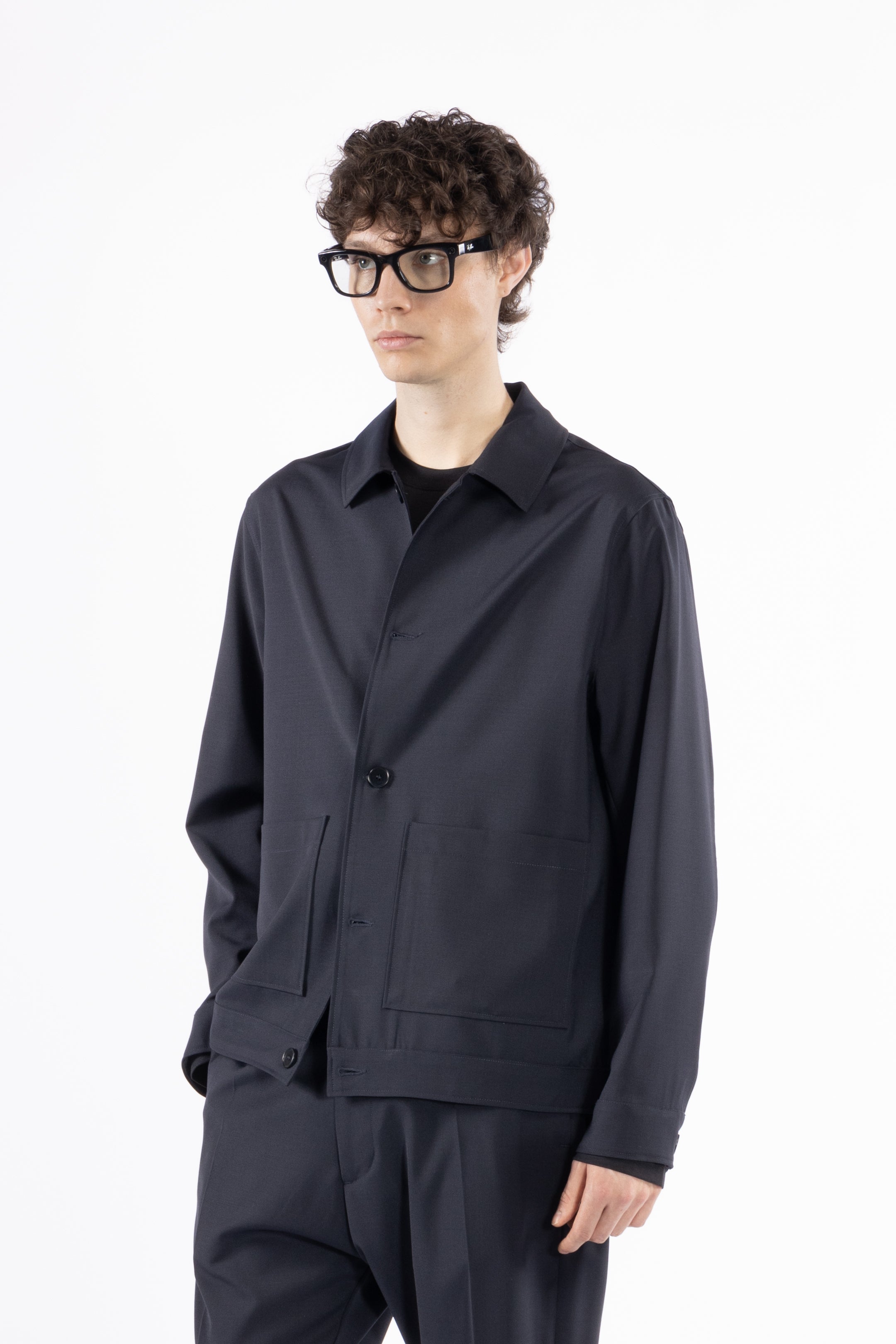 Giacca camicia sfoderata misto lana - Blu