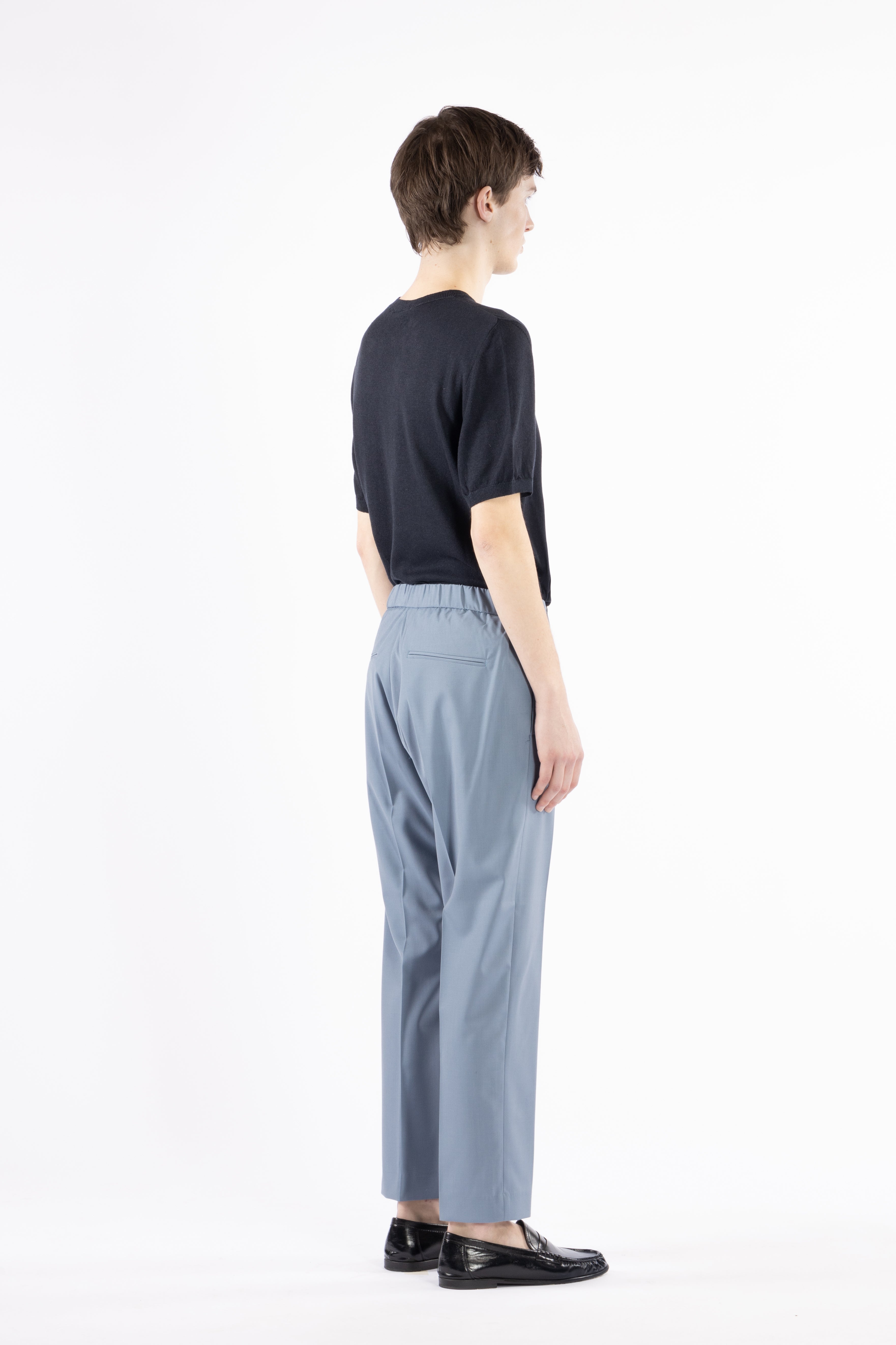 Pantalone con elastico retro in misto lana - Indaco